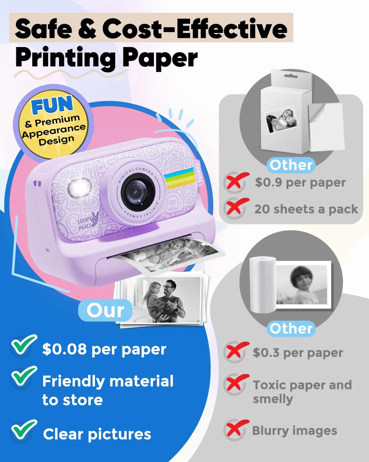 Instant Print Camera for Kids,Portable Toy for 3-12 Year Old Girl,48MP Digital Cameras for Toddler, Christmas Birthday Gifts for 4 5 6 7 8 9 10 Year Old Boys Purple - Image 6