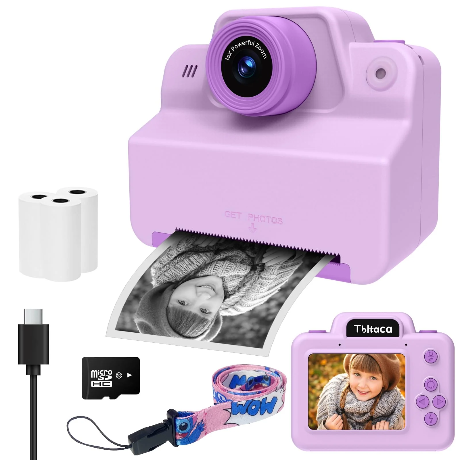 Instant Print Camera for Kids, Toddler Kids Camera Instant Print for 3 4 5 6 7 8 9 10 Years Old Girl Christmas Birthday Gifts, Portable Kid Children Digital Travel Camera Toys for Girls Age 3-12 Purple