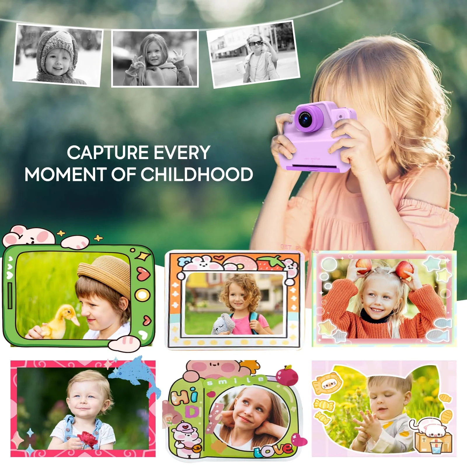 Instant Print Camera for Kids, Toddler Kids Camera Instant Print for 3 4 5 6 7 8 9 10 Years Old Girl Christmas Birthday Gifts, Portable Kid Children Digital Travel Camera Toys for Girls Age 3-12 Purple - Image 2