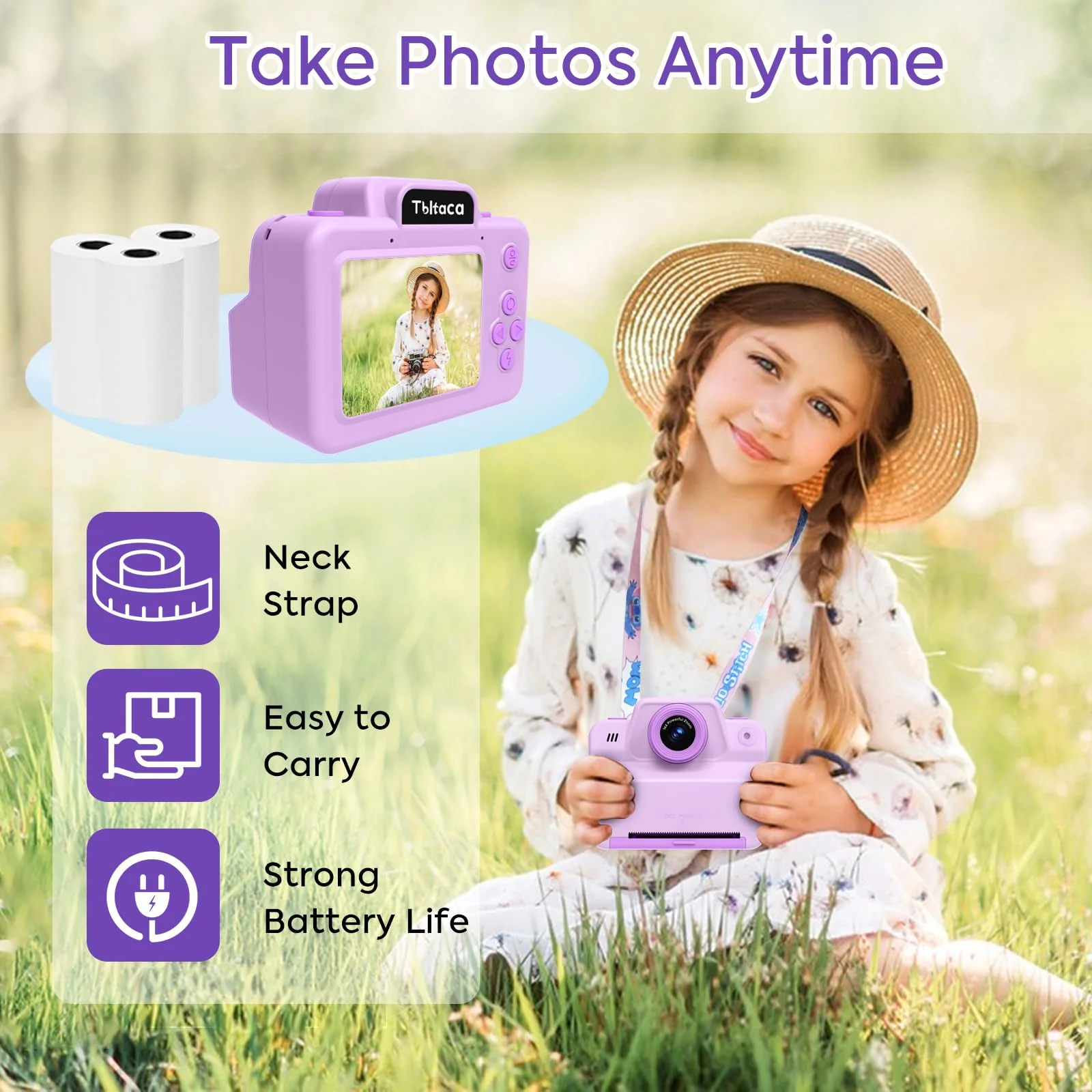 Instant Print Camera for Kids, Toddler Kids Camera Instant Print for 3 4 5 6 7 8 9 10 Years Old Girl Christmas Birthday Gifts, Portable Kid Children Digital Travel Camera Toys for Girls Age 3-12 Purple - Image 4
