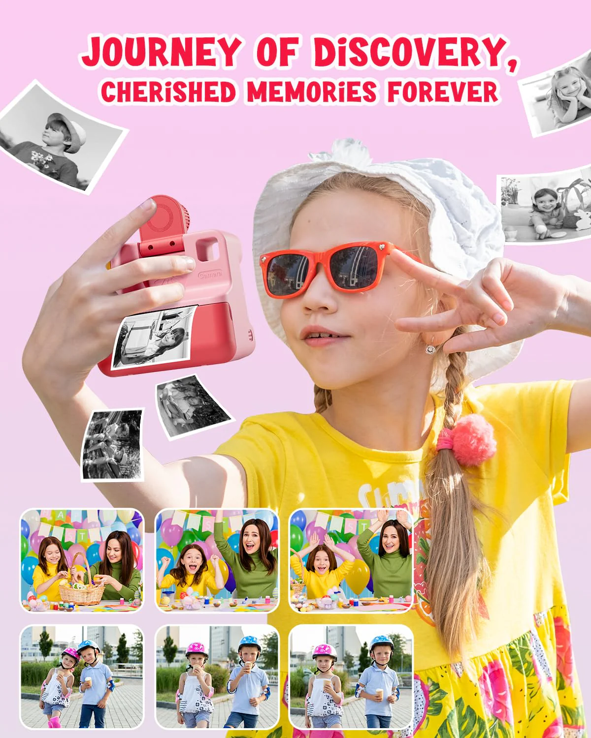 Instant Print Paper - 5 Rolls Black & White Print Paper for Kids Instant Print Camera, NO-Ink HD Printing Thermal Print Paper Set - Image 3