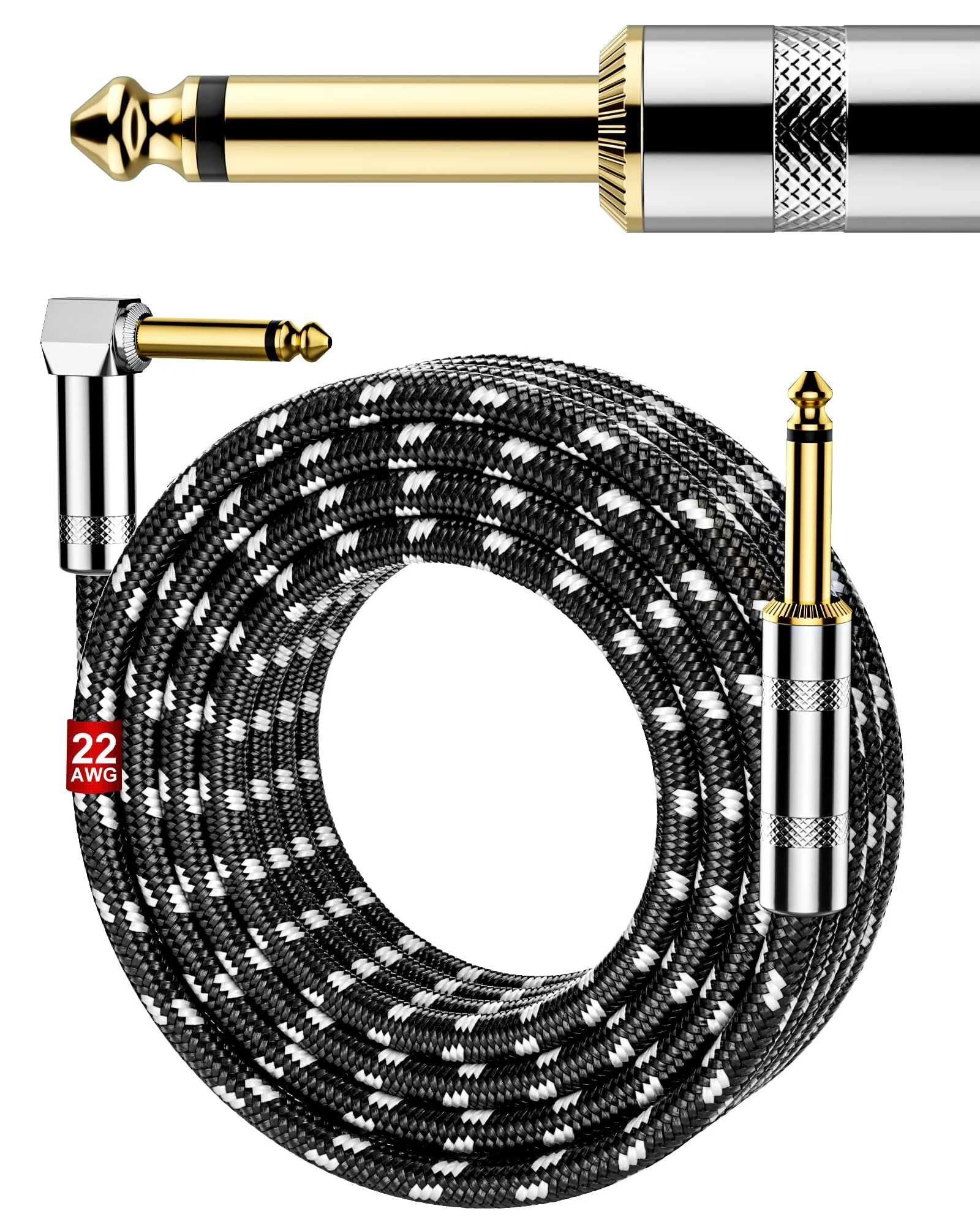 Instrument Cable 15ft(4.5M),Nylon Braided Electric Guitar Cable with 1/4 Inch TS Right Angle to Straight, Amp Cord,Guitar Aux Cord with 22AWG OFC Core for Mixer,Microphone,Mandolin,Pro Audio 15 Feet Right Angle& Straight 22AWG