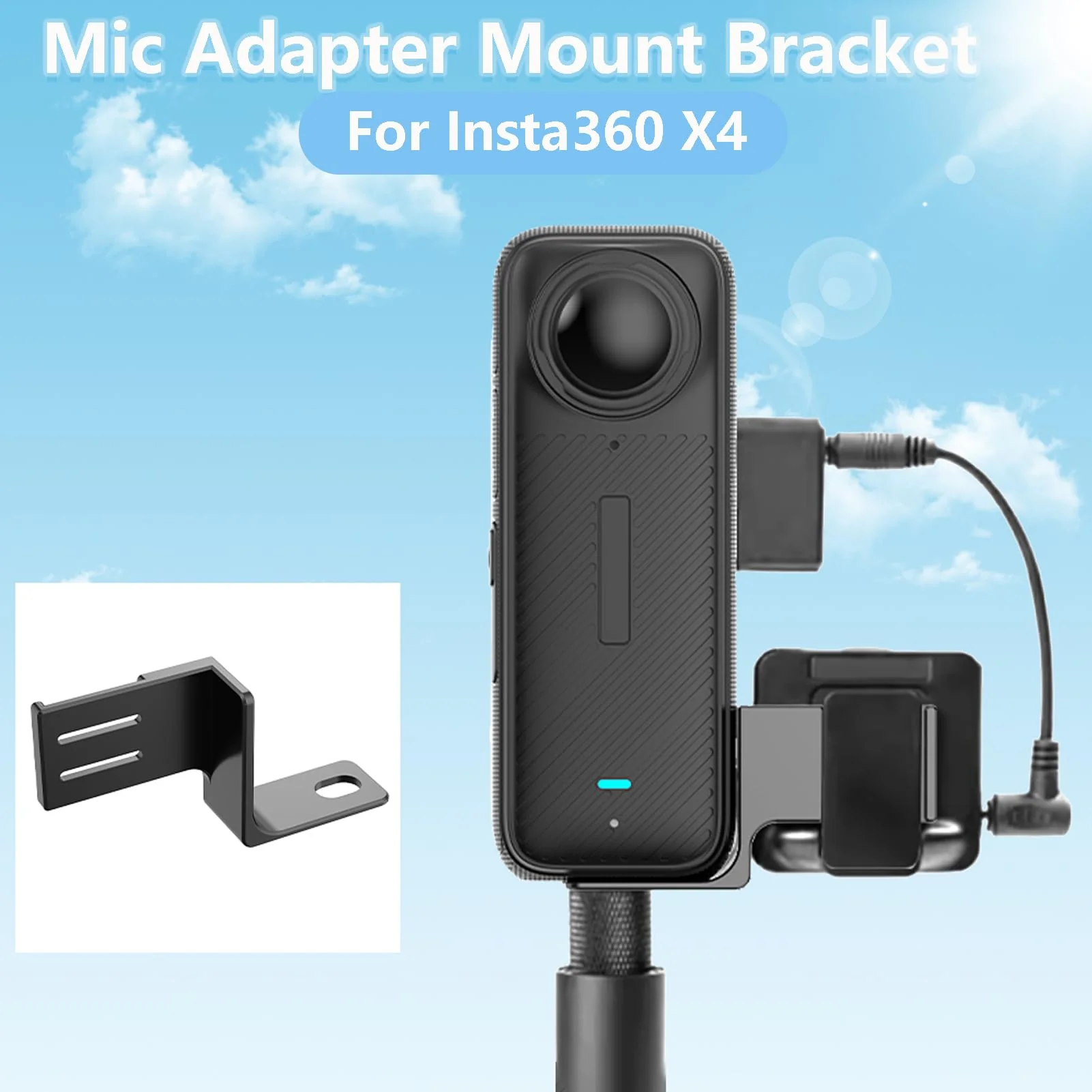 Invisible Mic Cold Shoe Compatible with Insta360 X4 Mic Adapter Mount Bracket External Microphone Holder with Audio Cable Compatible for Insta360 X4 Accessories - Image 2