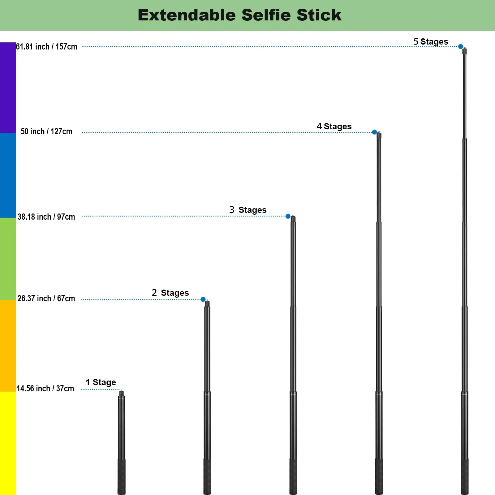 Invisible Selfie Stick for Insta360 ONE X4,X3,X2,X,One R,One RS,GO 2,GO 3/GoPro/DJI/AKASO/SJCAM Action Cameras,Extendable 61.8" / 157 cm Long Aluminum Alloy Rod with Tripod Accessory - Image 2