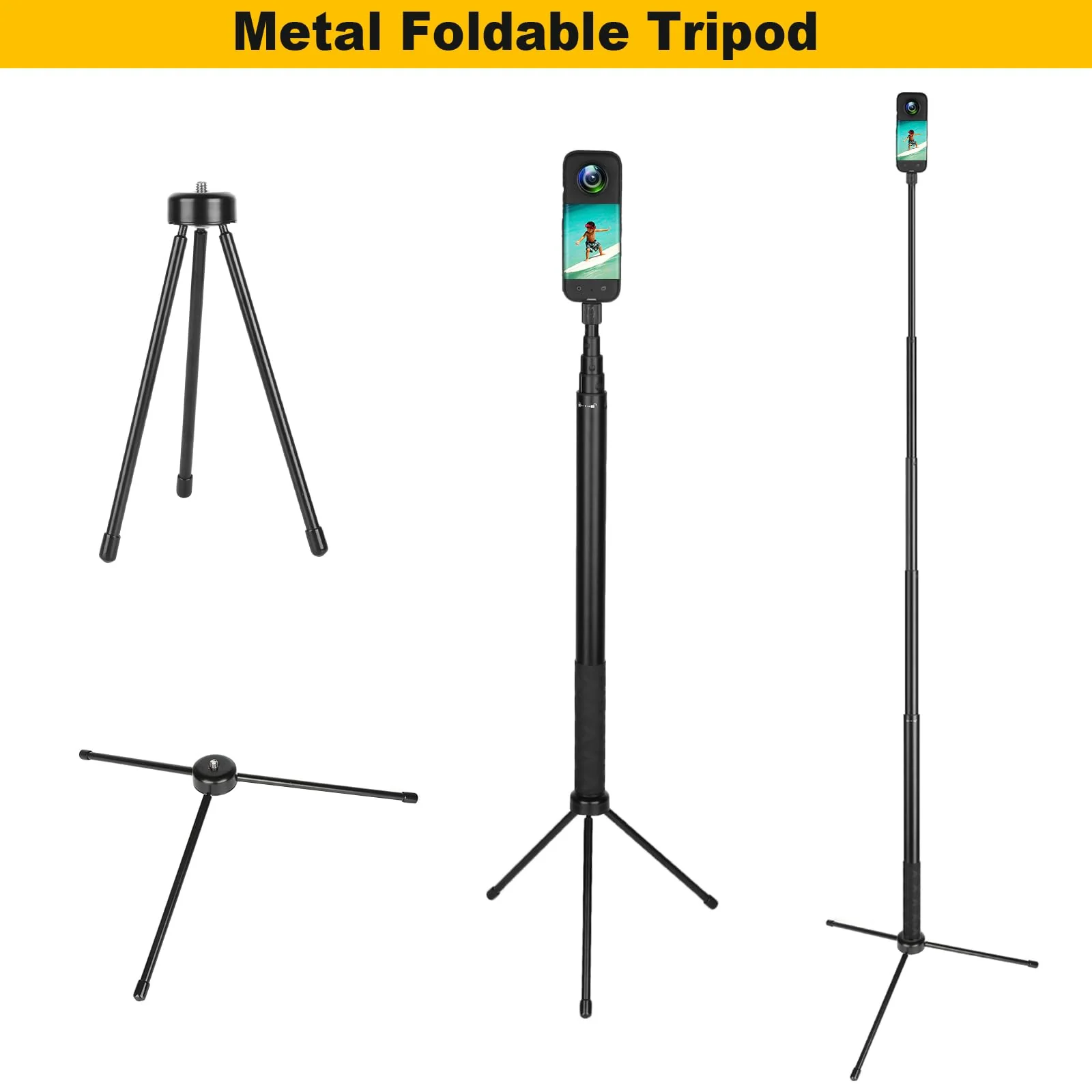 Invisible Selfie Stick for Insta360 ONE X4,X3,X2,X,One R,One RS,GO 2,GO 3/GoPro/DJI/AKASO/SJCAM Action Cameras,Extendable 61.8" / 157 cm Long Aluminum Alloy Rod with Tripod Accessory - Image 6