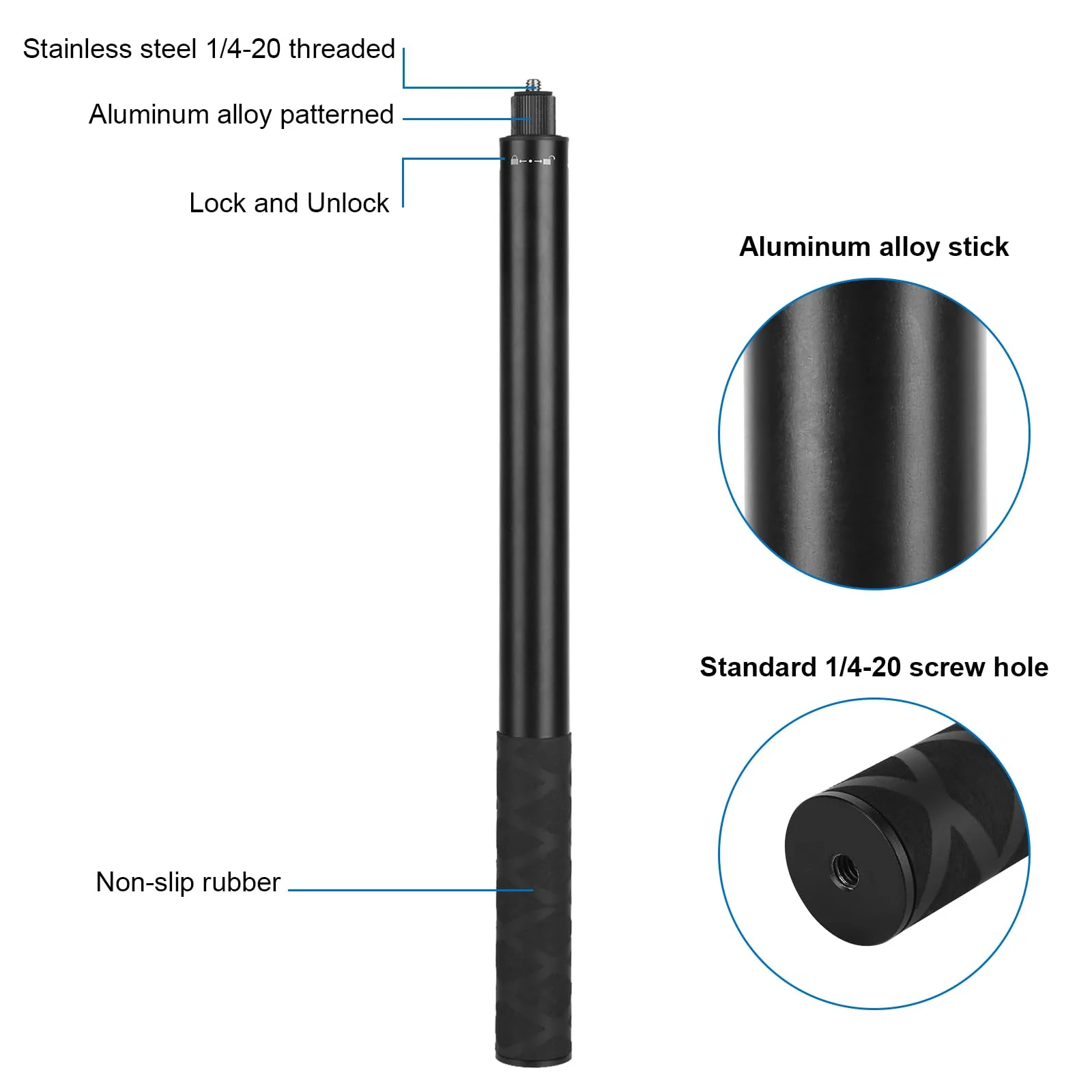 Invisible Selfie Stick for Insta360 ONE X4,X3,X2,X,One R,One RS,GO 2,GO 3/GoPro/DJI/AKASO/SJCAM Action Cameras,Extendable 61.8" / 157 cm Long Aluminum Alloy Rod with Tripod Accessory - Image 7