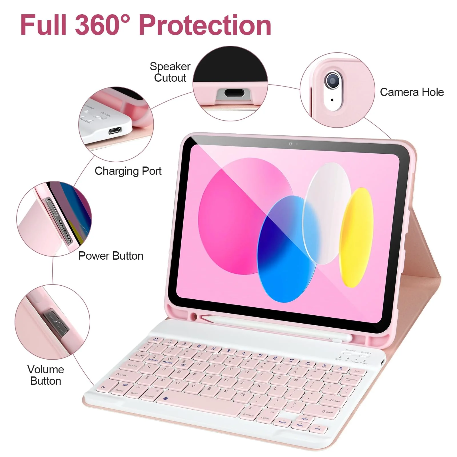 iPad 10th Generation Case with Keyboard,Keyboard Case for iPad 10th Gen 2022 10.9’’Keyboard for iPad 10th Gen with Pencil Holder,Detachable Bluetooth Keyboard Case for iPad 10.9 2022,Pink Pink - Image 5