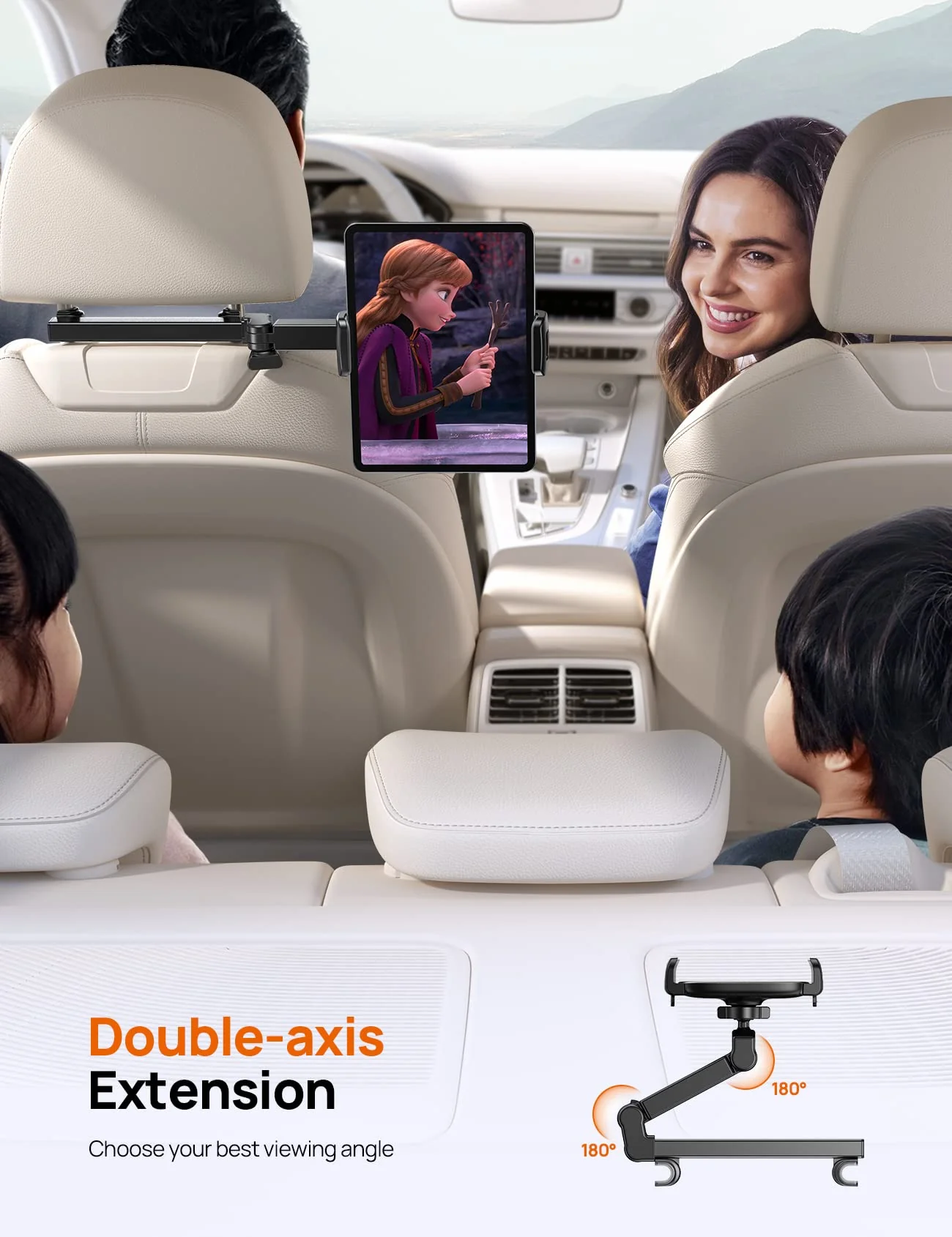 iPad Holder Car Headrest - [Stretchable Arm] 2024 Adjustable Tablet Mount for Car Backseat, Travel Road Trip Essentials for Kids, for iPad Pro, Air, Mini, Samsung Tab, 4.7-11” Device - Black - Image 2
