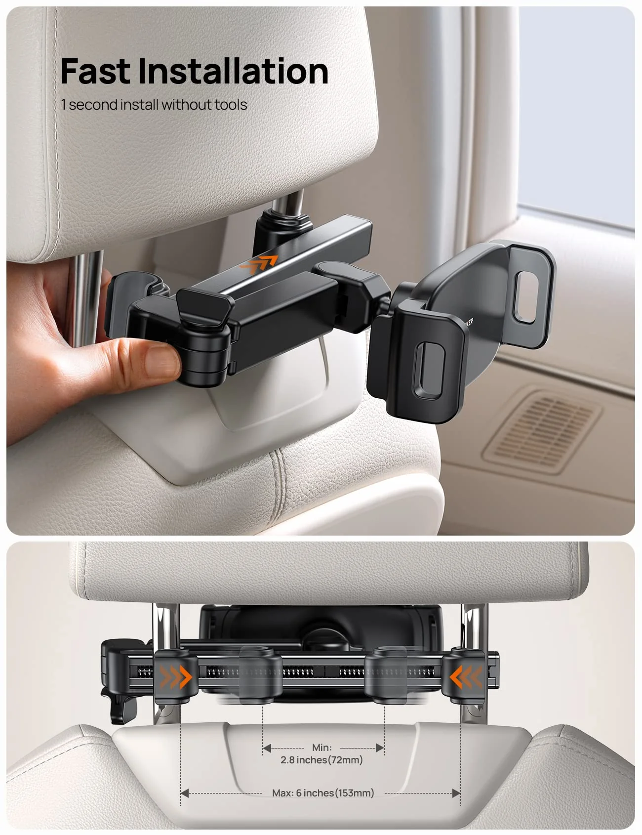 iPad Holder Car Headrest - [Stretchable Arm] 2024 Adjustable Tablet Mount for Car Backseat, Travel Road Trip Essentials for Kids, for iPad Pro, Air, Mini, Samsung Tab, 4.7-11” Device - Black - Image 4