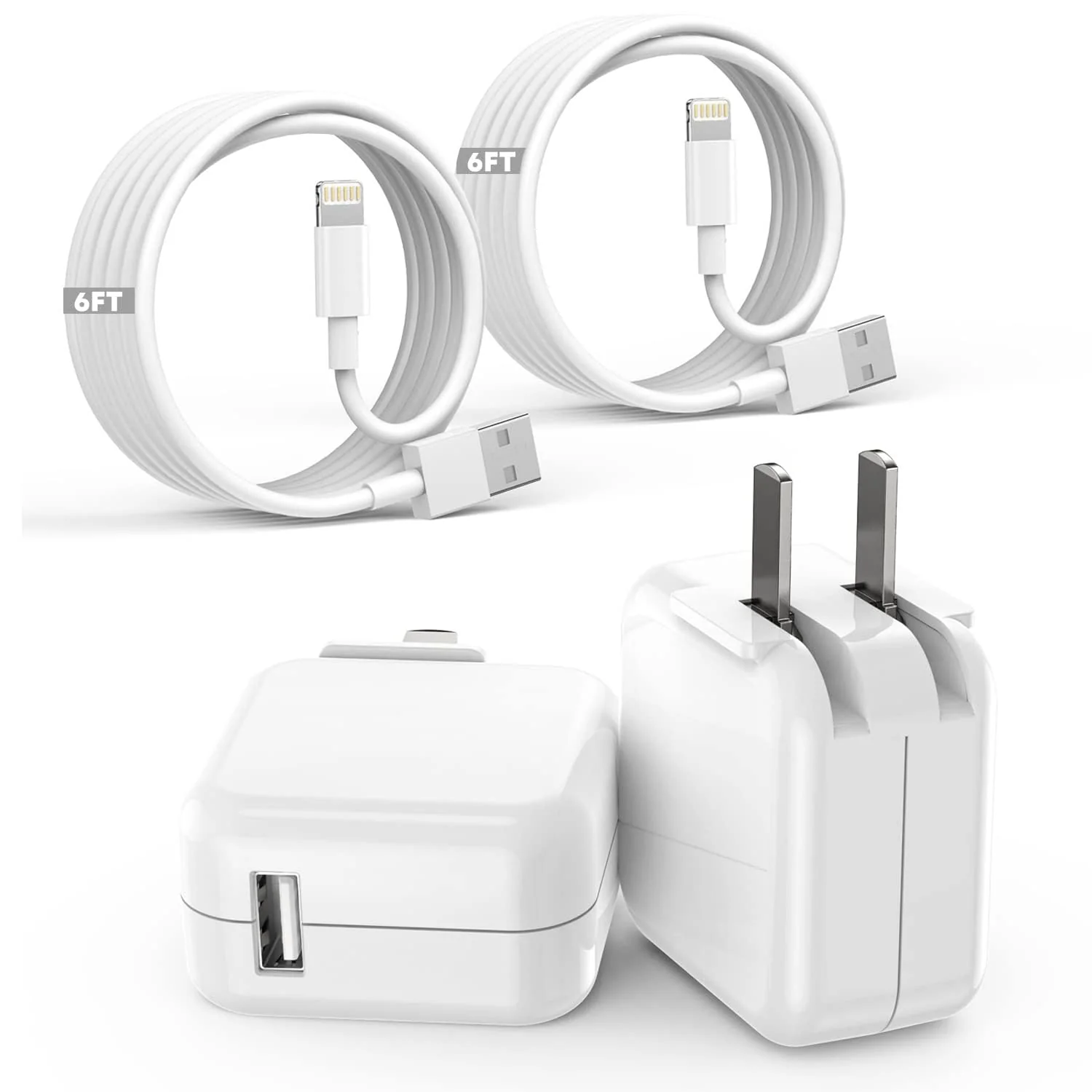 iPad iPhone Charger Fast Charging [ Apple Certified ] 2Set 6FT USB to Lightning Cable iPad Cord with 12W Foldable Block iPhone Charging Travel Wall Plug Compatible with iPad, iPad Pro, iPad Air,iPhone