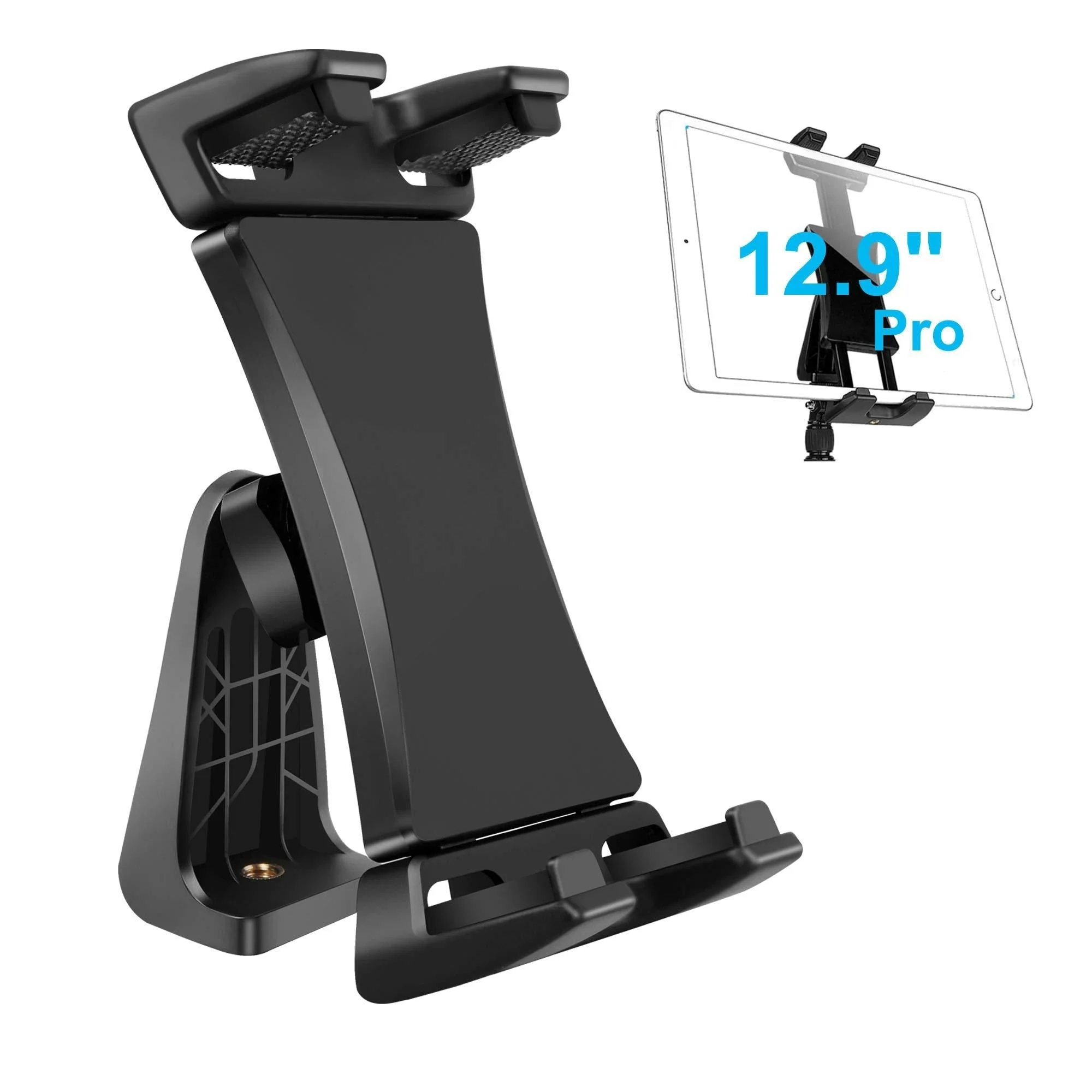 IPad Tripod Mount Adapter 360 Degree Rotatable Universal Tablet Clamp Holder for iPad Pro 12.9 11 10.5, iPad Air Mini, Surface Tab, Galaxy Tab and 3.5 to 13.5in Phone Tablet, for Tripod, Monopod Tablet Mount