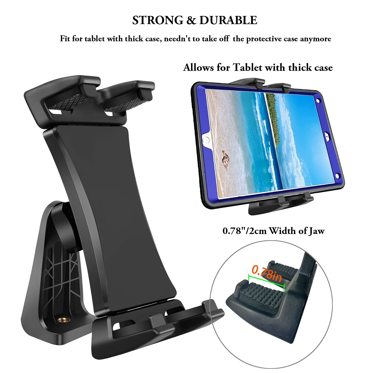 IPad Tripod Mount Adapter 360 Degree Rotatable Universal Tablet Clamp Holder for iPad Pro 12.9 11 10.5, iPad Air Mini, Surface Tab, Galaxy Tab and 3.5 to 13.5in Phone Tablet, for Tripod, Monopod Tablet Mount - Image 2