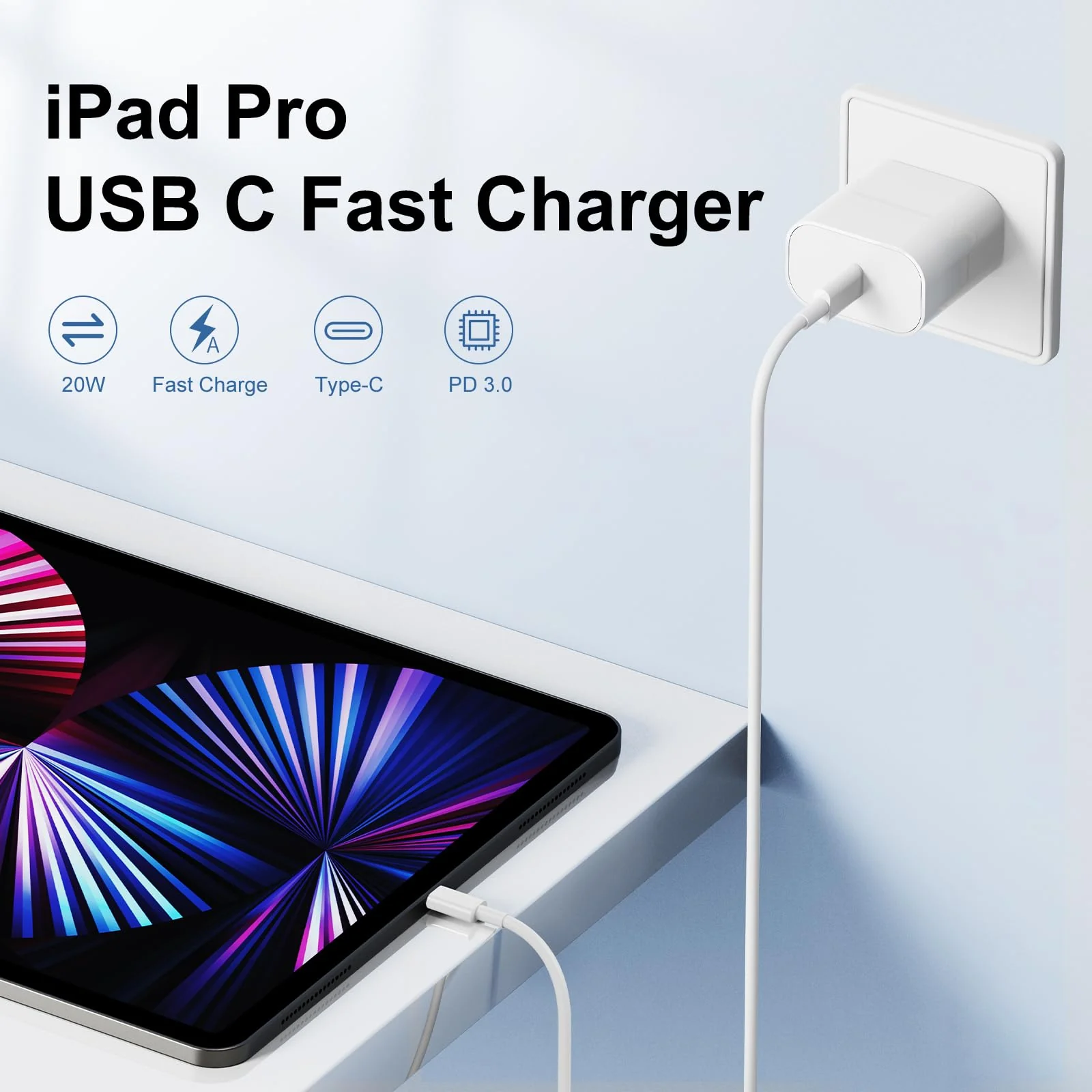 iPhone 15 Charger 10 Ft with 20w USB C Charger Block,2-Pack 20W Fast Wall Charger for 15/15 Pro/Pro Max/iPad Pro AirPods/Samsung and More, with 2 Pack 10ft USB-C Cable 2Pack-10FT White - Image 2