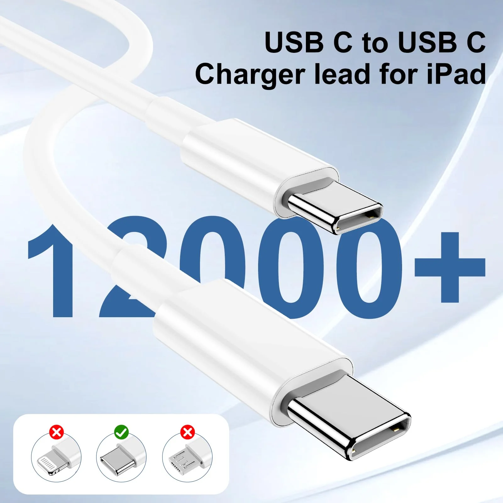 iPhone 15 Charger 10 Ft with 20w USB C Charger Block,2-Pack 20W Fast Wall Charger for 15/15 Pro/Pro Max/iPad Pro AirPods/Samsung and More, with 2 Pack 10ft USB-C Cable 2Pack-10FT White - Image 4