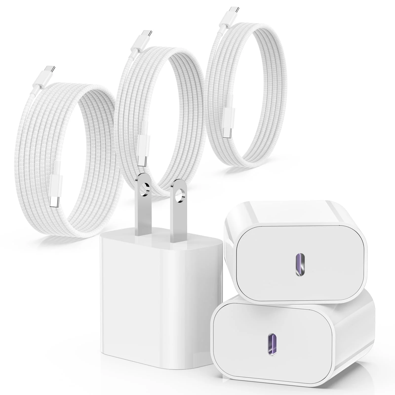 iPhone 15 Charger Fast Charging 20W USB C Wall Charger Block with 3 Pack [3ft+6ft+10ft] USB C to C Cable Fast Charging for iPhone 15/15 Pro Max/15 Pro/15 Plus/iPad Pro 12.9/11/Air/Samsung