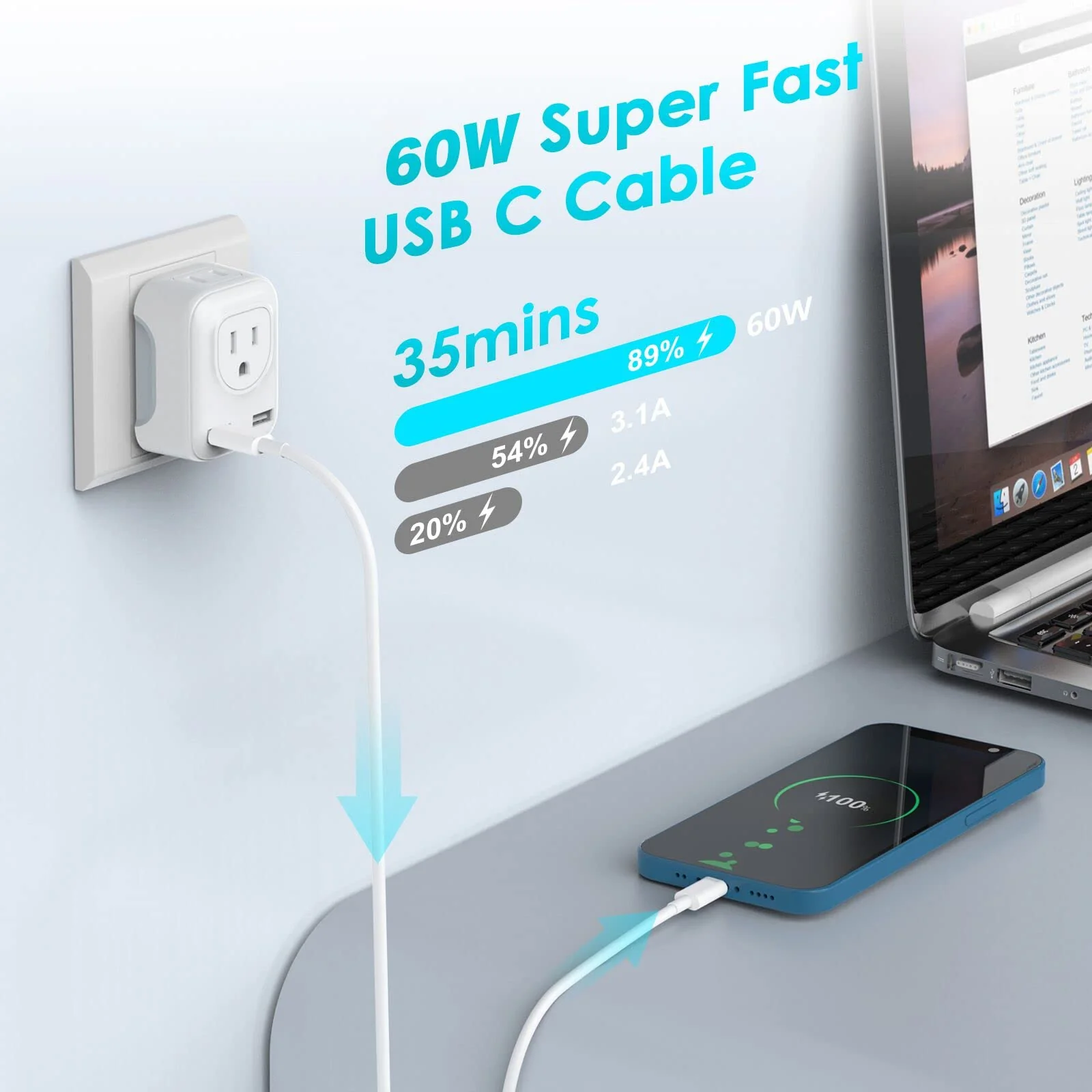 iPhone 15 Charging Cable, USB C Cable, 2 Pieces, 1 m, 60 W, USB C to USB C Fast Charging Cable, PD3.0 USB C Charging Cable for iPhone 15/15Pro/15ProMax, Samsung S23/S22/S21 Series, Huawei Type-C 2Pack1M - Image 6