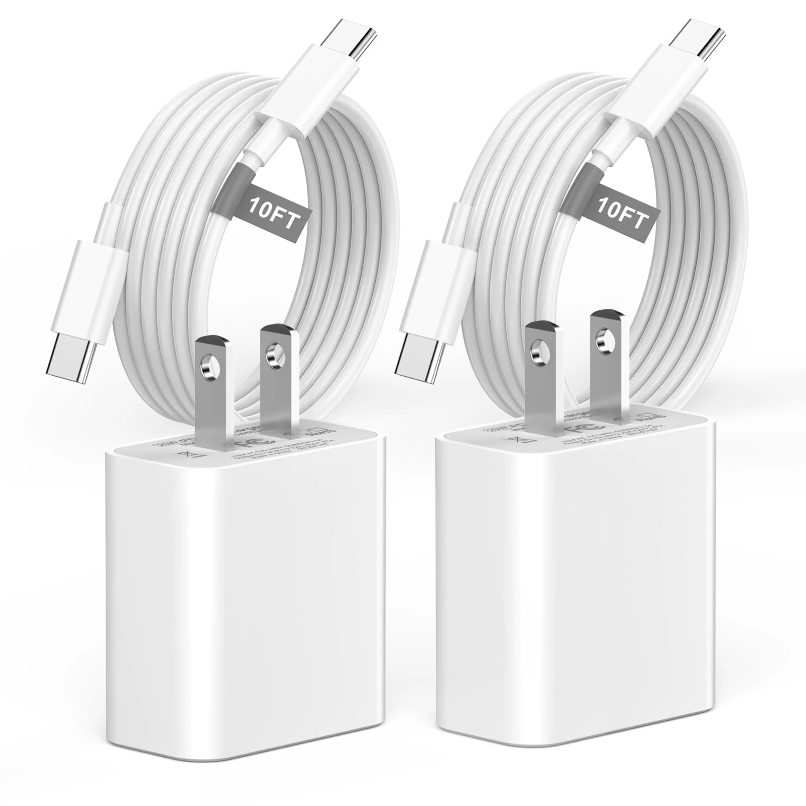 iPhone 16 15 Charger Fast Charging 10 FT, 2 Pack 20W USB C Wall Charger with 10FT Long Type C Charger Fast Charging Cable for iPhone 16/16 Plus/16 Pro/16 Pro Max/15/15 Pro/15 Pro Max/15 Plus White 10FT C