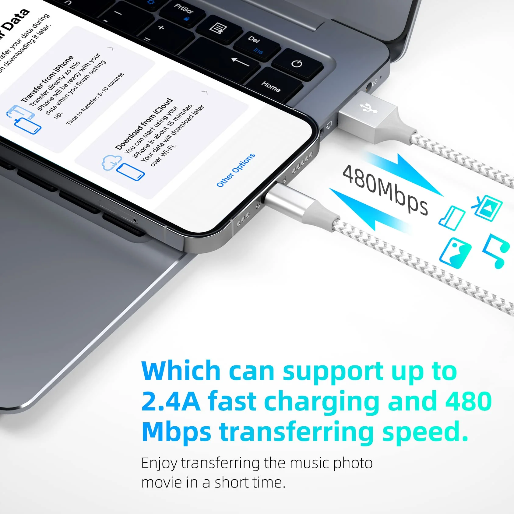 iPhone Charger 3pack 10FT Apple MFi Certified Long Lightning Cable Fast Charging High Speed Data Sync USB Cable Compatible iPhone 14 13/12/11 Pro Max/XS MAX/XR/XS/X/8/7/Plus/6S (Grey White) Grey White - Image 6