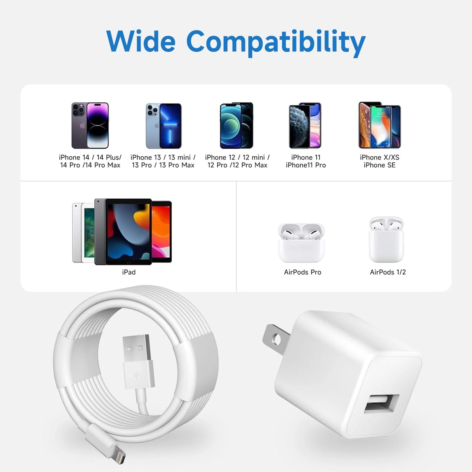 iPhone Charger Cable,3Pack (MFi Certified) Data Sync Charging Cords with 3Pack USB Wall Charger Travel Plug Adapter Compatible with iPhone 14Pro/13 Pro/12/12 Pro Max/11 Pro Max/XS Max/XS/XR/X/8 - Image 6