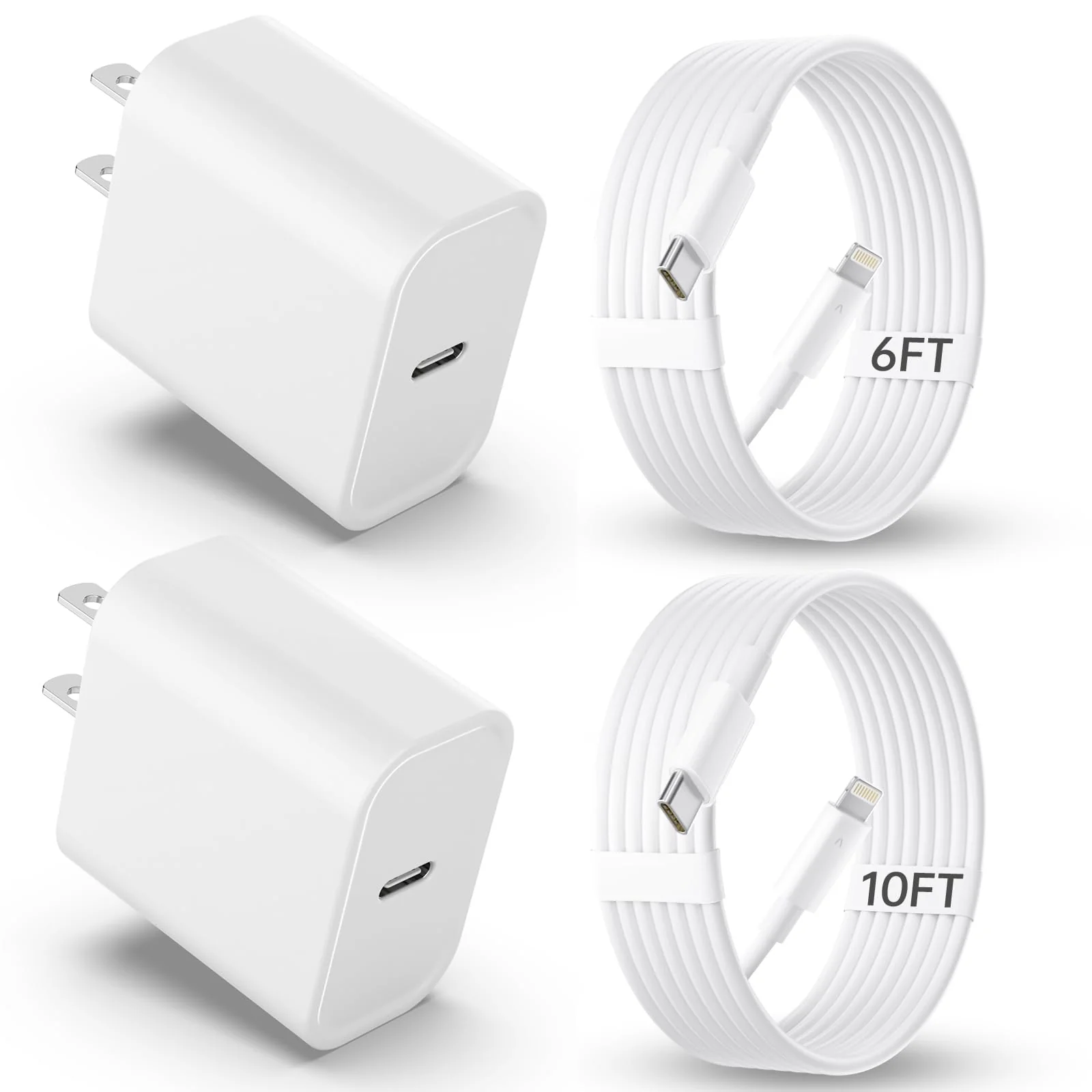 iPhone Charger Fast Charging【MFi Certified】 2Pack 20W PD USB C Wall Fast Charger Block with 6&10FT USB C to Lightning Cable Compatible with iPhone 14 Pro Max/13 Pro Max/12 Pro Max/11Pro/XS/XR/X/8/SE 6+10FT