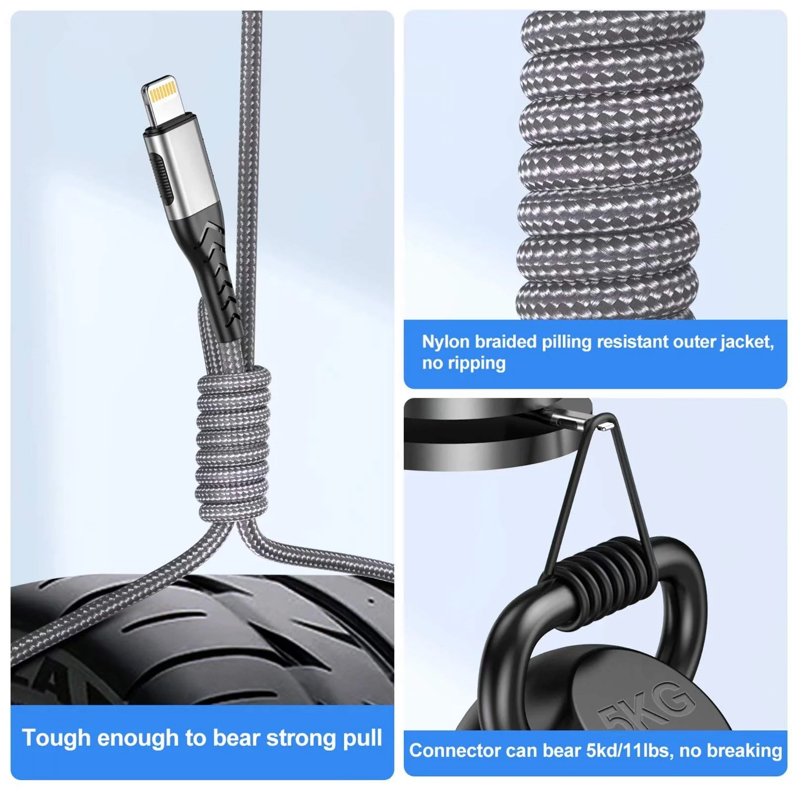 iPhone Charger, [MFi Certified] 3Pack 10FT USB A Cable for Long Charger Cable, Fast iPhone Charging Cord for iPhone Xs Max/XS/XR/X/8/7/6S/6/Plus/SE/iPad(Silver) Silver - Image 4