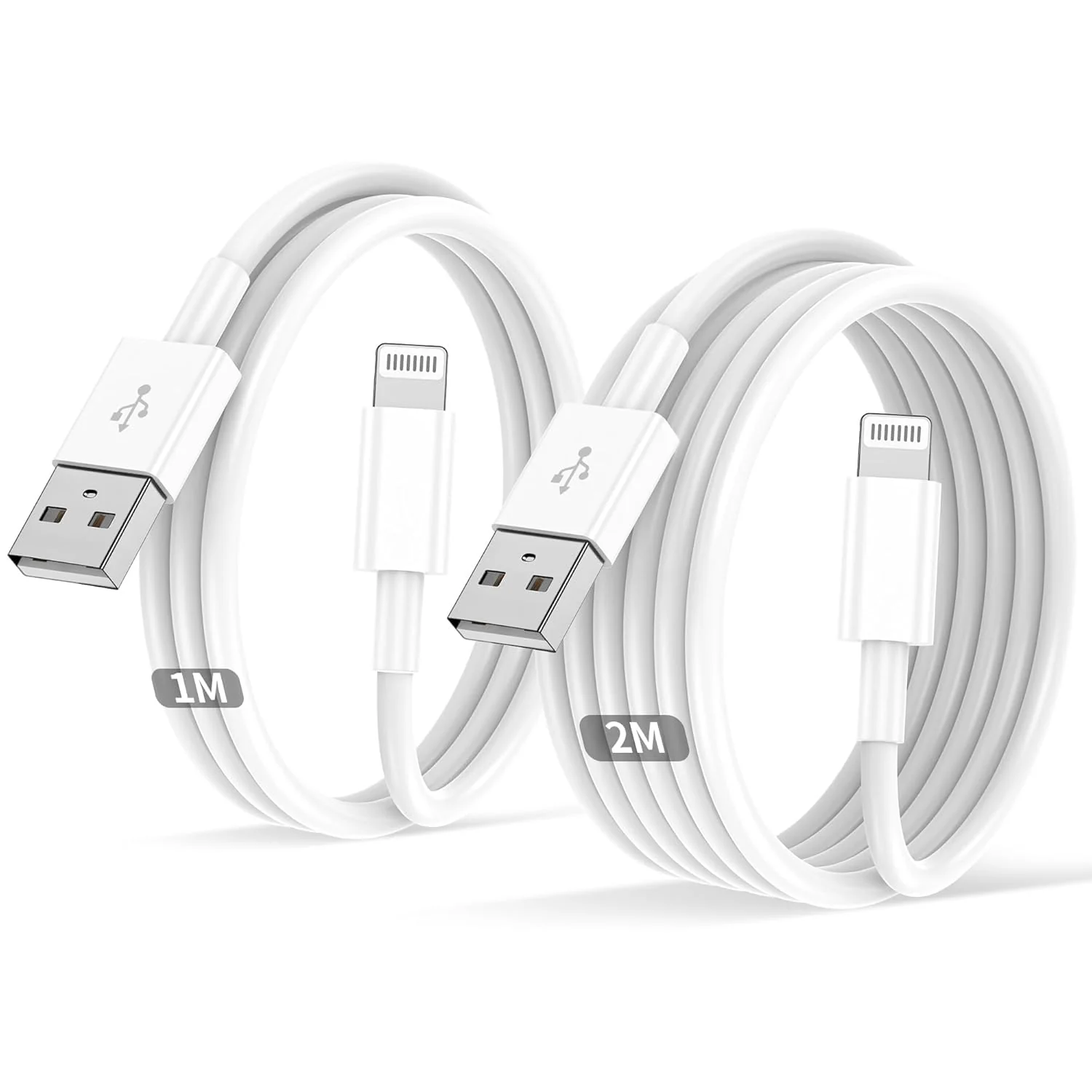 iPhone Charging Cable 2 Pack 1 M + 2 M USB to Lightning Cable MFi Certified for Apple Original Fast Charging Cable, for iPhone 14/13/12/11/Pro/ProMax/Mini/XS/XR/MAX/X/8/7/6/6s/Plus/SE/iPad Mini White
