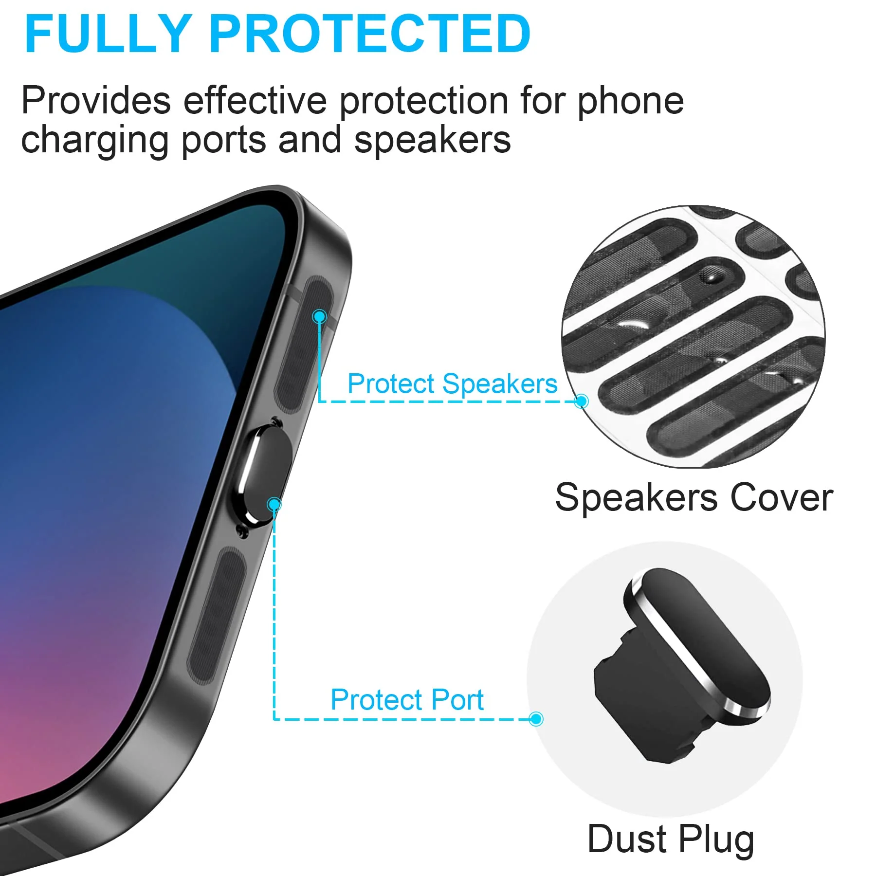 iPhone Dust Plug Compatible with iPhone and AirPods, Lightning Port Plug Protector Charging Port Anti Dust Cover Includes Speaker Cover (Black) Black - Image 2