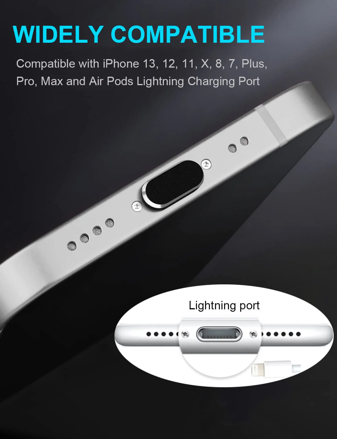 iPhone Dust Plug Compatible with iPhone and AirPods, Lightning Port Plug Protector Charging Port Anti Dust Cover Includes Speaker Cover (Black) Black - Image 5