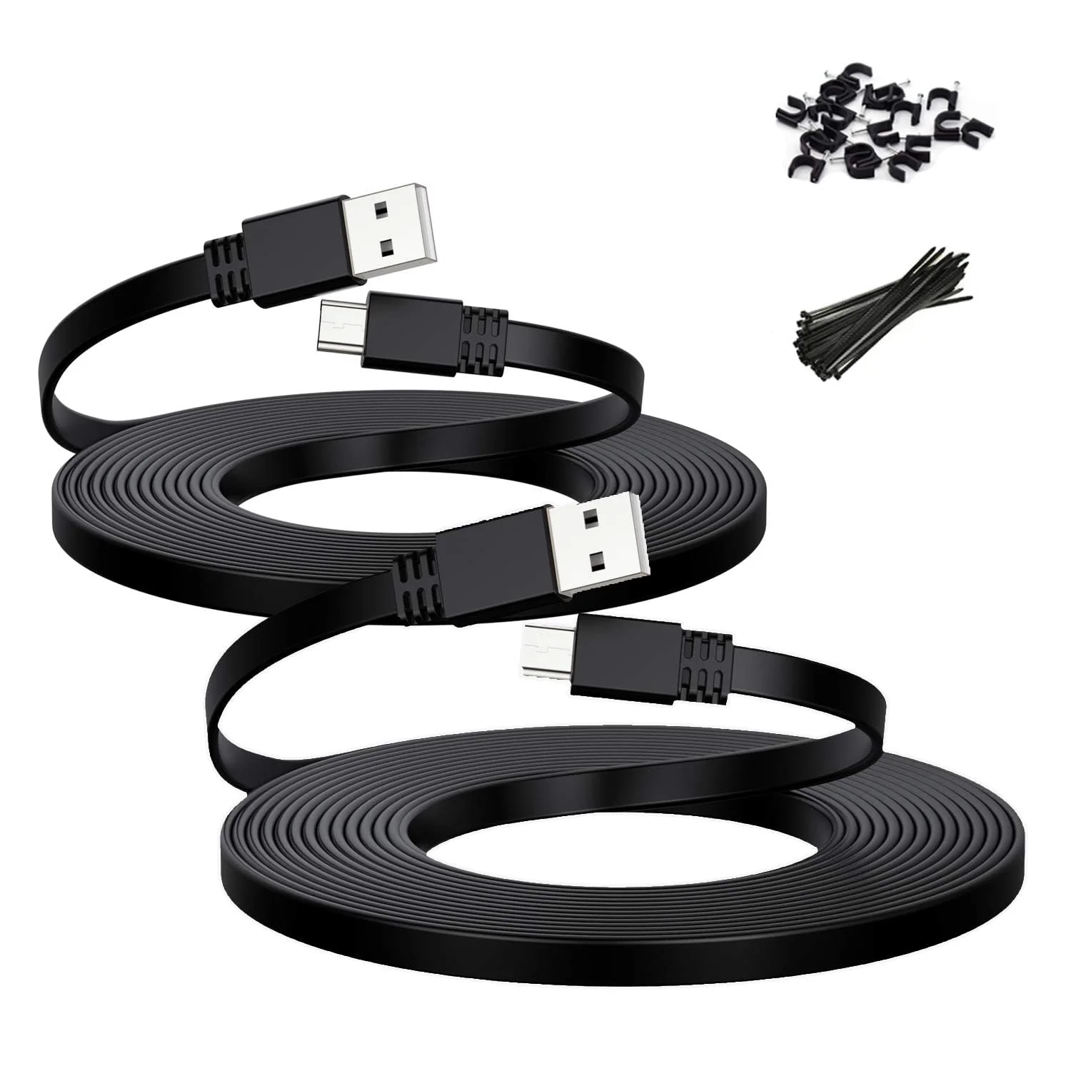 Itramax Micro USB Power Cable 20 FT (2 Pack),Flat Micro USB Charging Cord,Charger for Wyze Cam V3 V4,Yi Cam,Nest Cam,Blink Mini XT XT2 Outdoor 3rd Gen Camera,Zmodo,Xbox One Controller 16 20FT Black