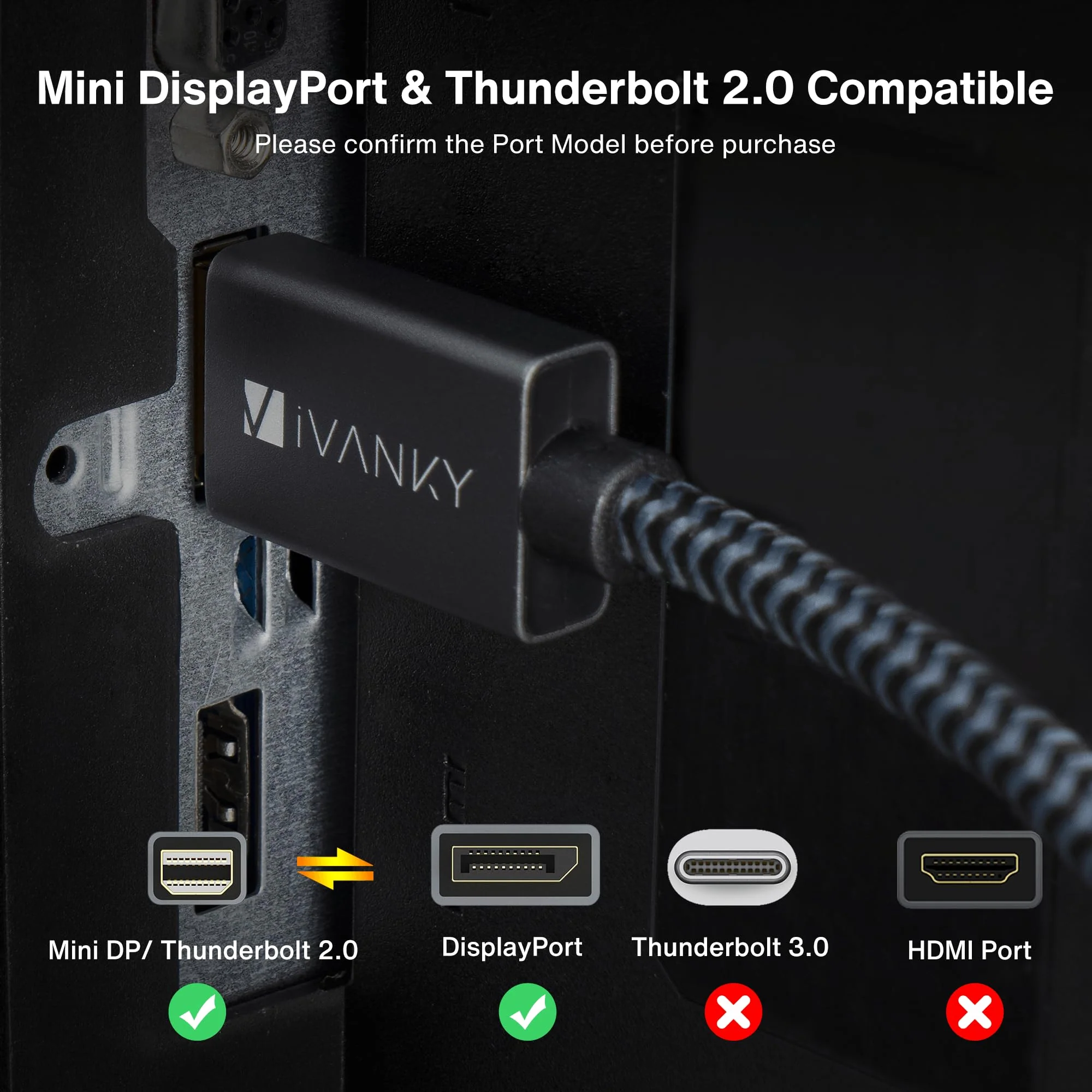 IVANKY 8K Mini DisplayPort to DisplayPort Cable 10ft, Bi-Directional Mini DP to DP Cable 8K@60Hz, 4K@144Hz, 32.4Gbps HDR, Thunderbolt to DisplayPort, Aluminum Shell, Gold-Plated Braided for MacBook 10 Feet Grey - Image 6