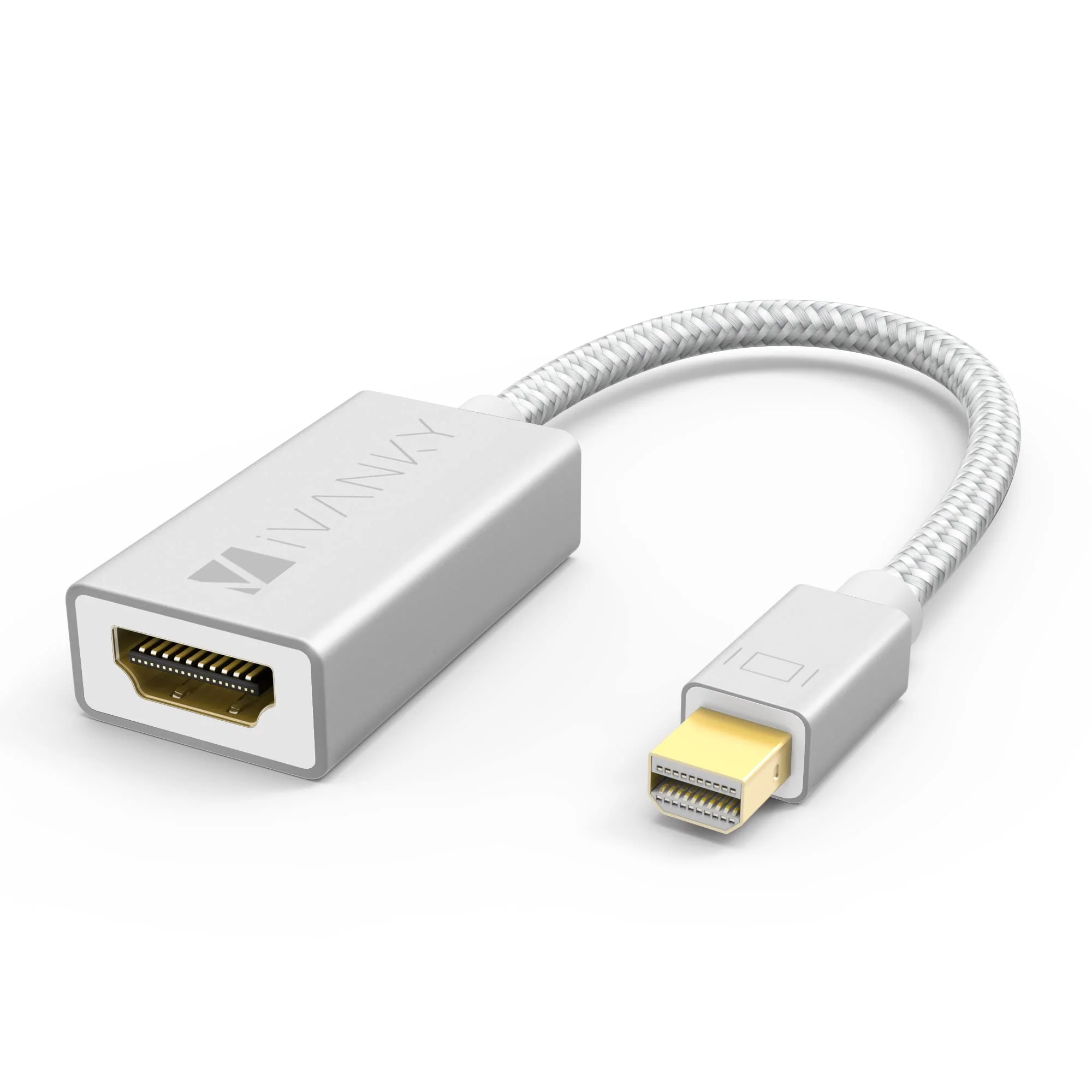 IVANKY Mini DisplayPort to HDMI Adapter [Super Slim, Aluminum Shell, Nylon Braided] Mini DP to HDMI Adapter for MacBook Air/Pro, Microsoft Surface Pro/Dock, Monitor, Projector and More - Silver 1 Pack-Silver 1080P