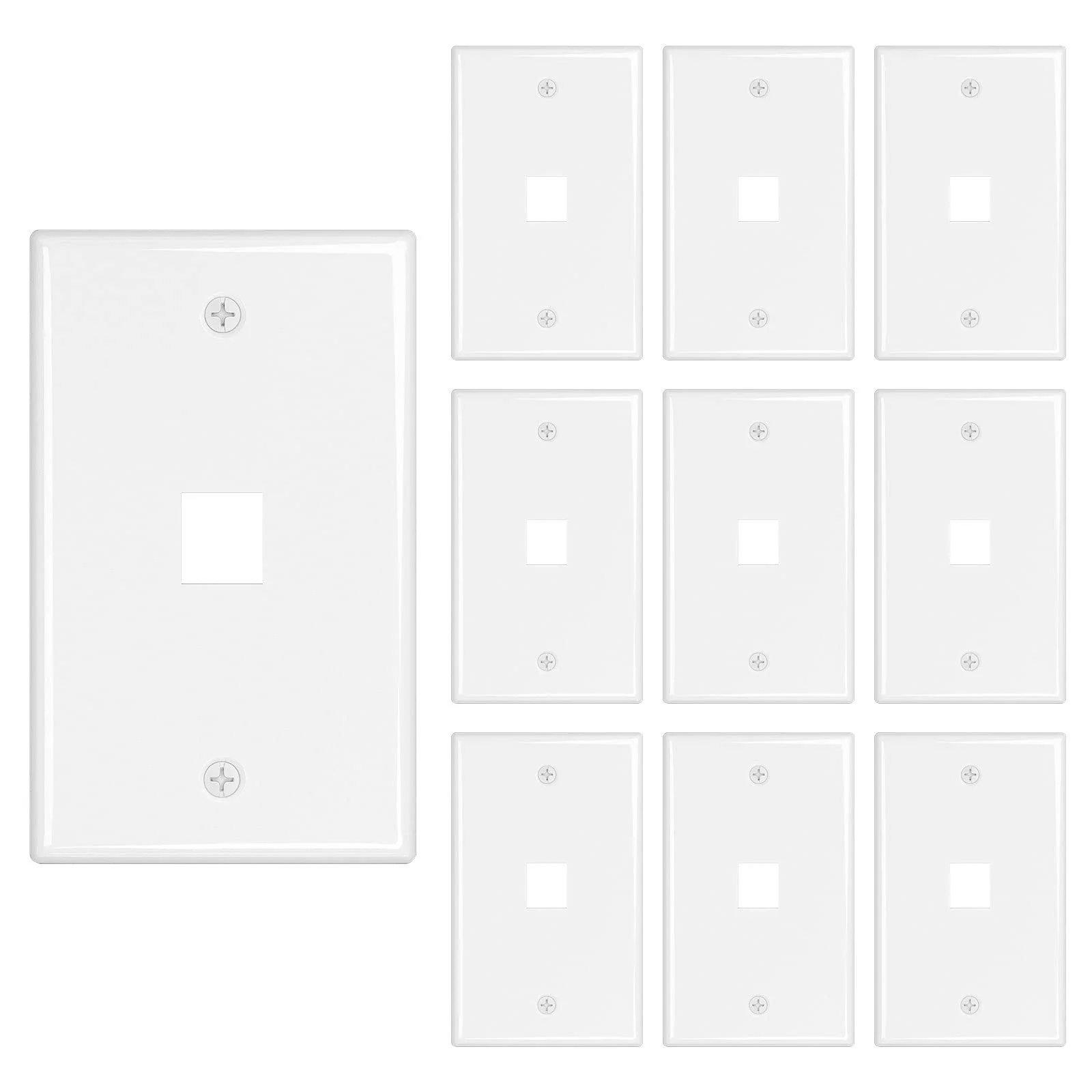 Iwillink 1-Port Keystone Wall Plate 10-Pack, Low Profile Ethernet Wall Plates for Keystone Jack, White