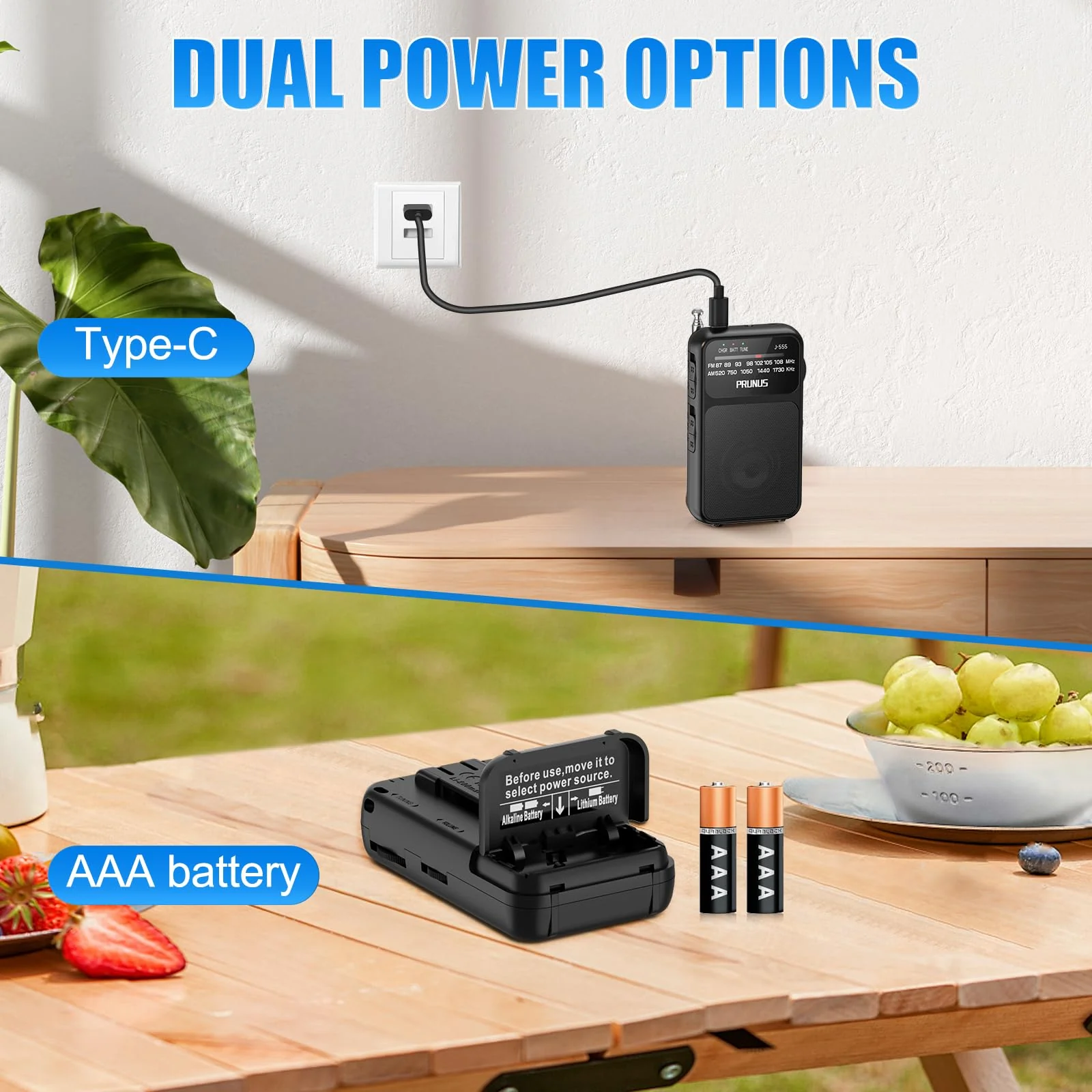 J-555 Pocket Radio AM FM USB-C Charging& Battery Operated, Excellent Reception& Clear Speaker and Headphone Jack, Back Clip, Flashlight, Transistor Radio, Portable Radio AM FM, Mini Radio Black - Image 2