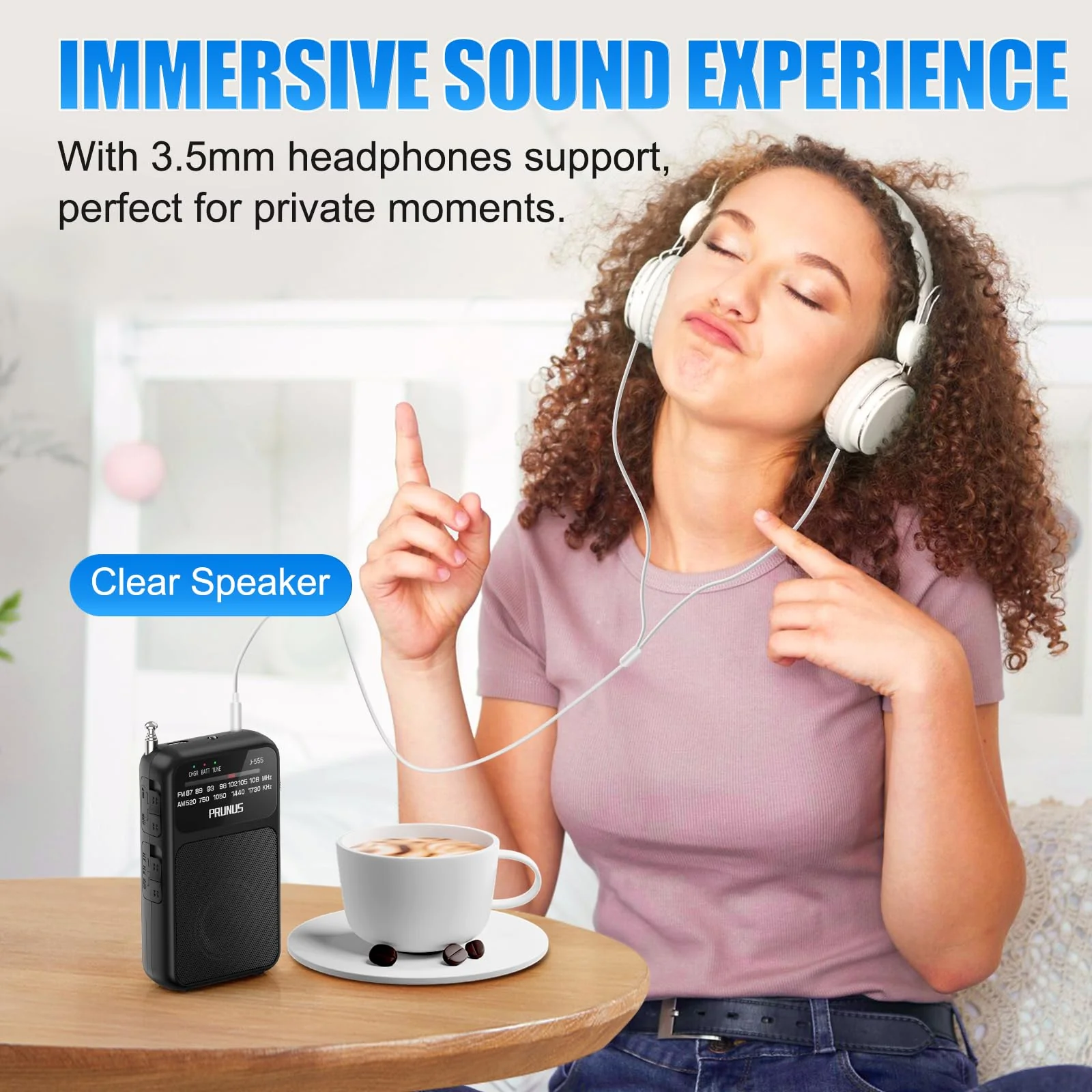 J-555 Pocket Radio AM FM USB-C Charging& Battery Operated, Excellent Reception& Clear Speaker and Headphone Jack, Back Clip, Flashlight, Transistor Radio, Portable Radio AM FM, Mini Radio Black - Image 6