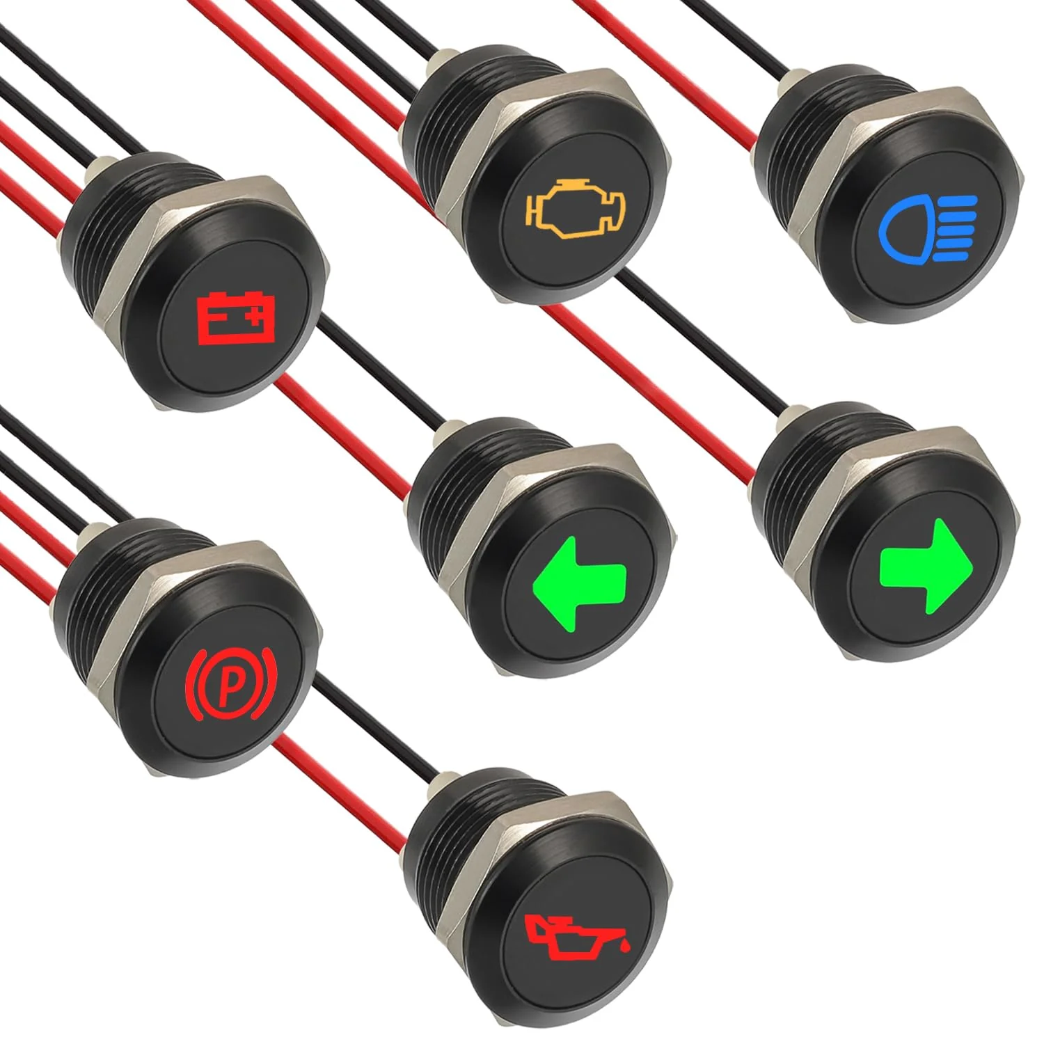 JAMHER Pack of 7 12 mm Waterproof Signal Light LED Indicator Light, DC 12 V/24 V LED Metal Indicator Light with 150 mm Cable for Motorcycles Cars Trucks Tractors RV ATV 7 Pieces
