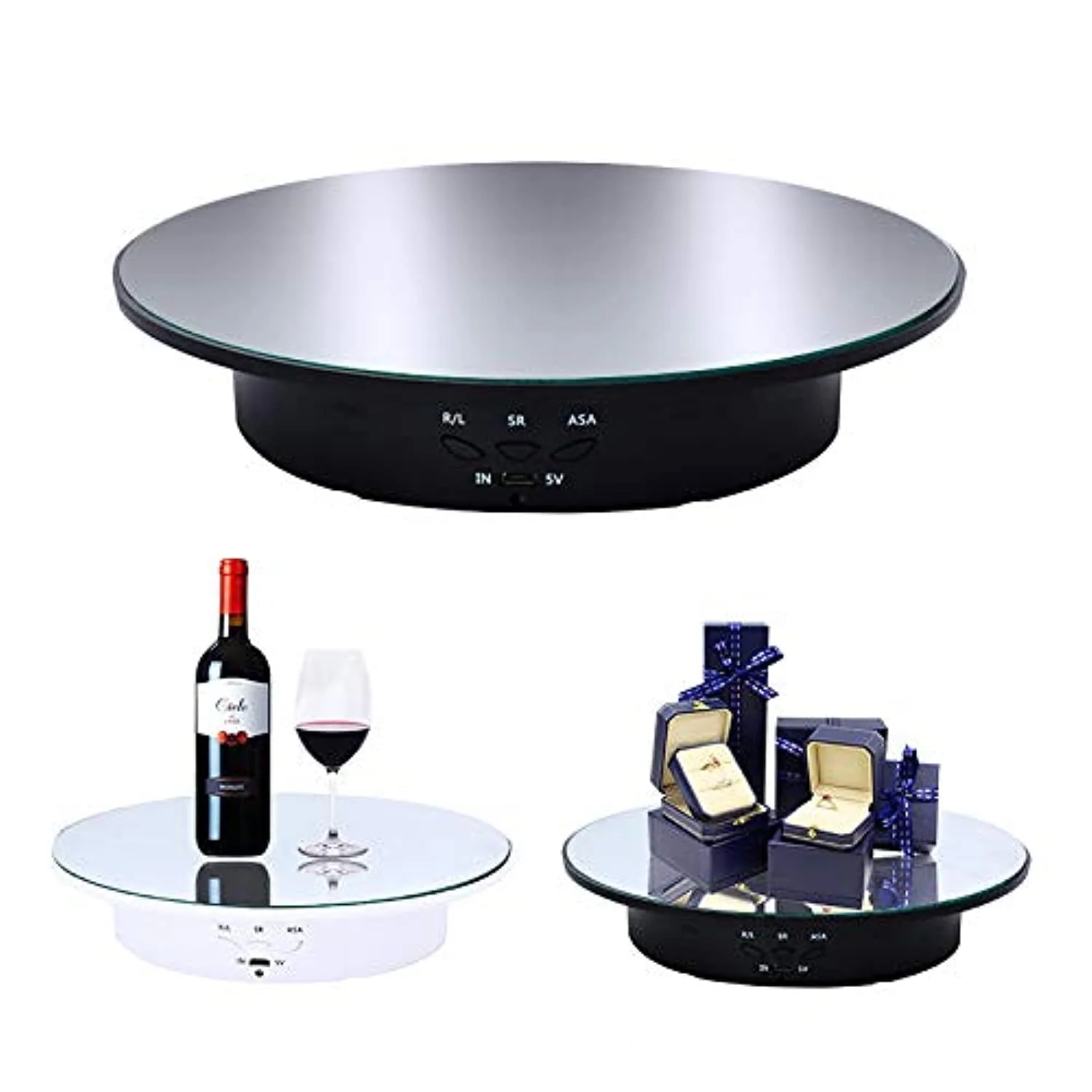JAYEGT Motorized Rotating Display Stand, 7.87inch /17.6lbs Load, 360 Degree Electric Rotating Turntable for Photography Products, Jewelry, Cake,3D Model, Mirror Cover (Black) Black