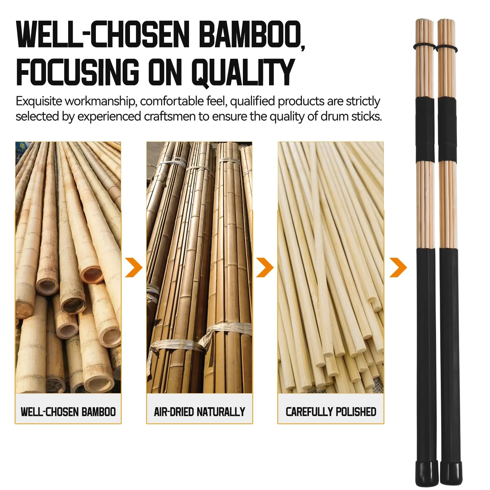 Jazz Drum Sticks Drumsticks Bamboo Punk Drum Sticks for Jazz Folk Music (black) 1 - Image 5