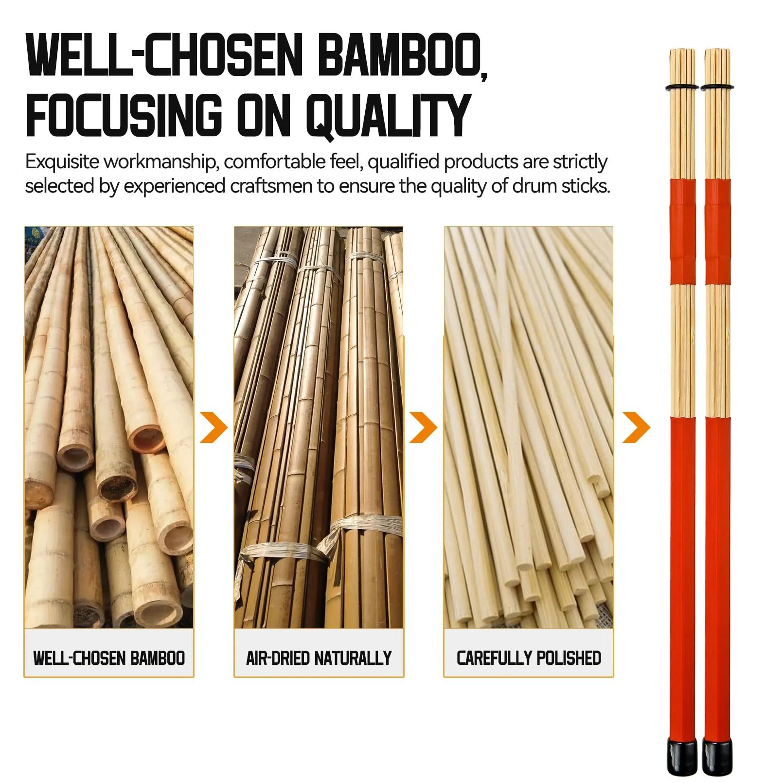 Jazz Drum Sticks Drumsticks Bamboo Punk Drum Sticks for Jazz Folk Music (red) 1 - Image 4