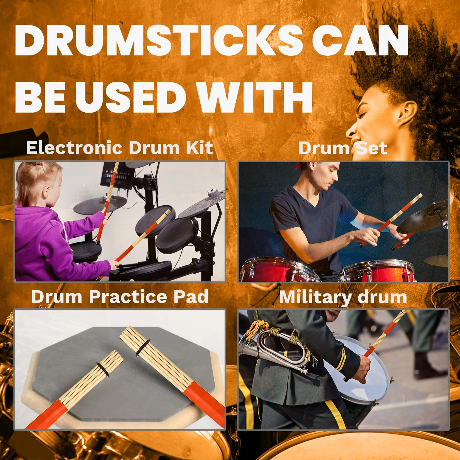 Jazz Drum Sticks Drumsticks Bamboo Punk Drum Sticks for Jazz Folk Music (red) 1 - Image 5