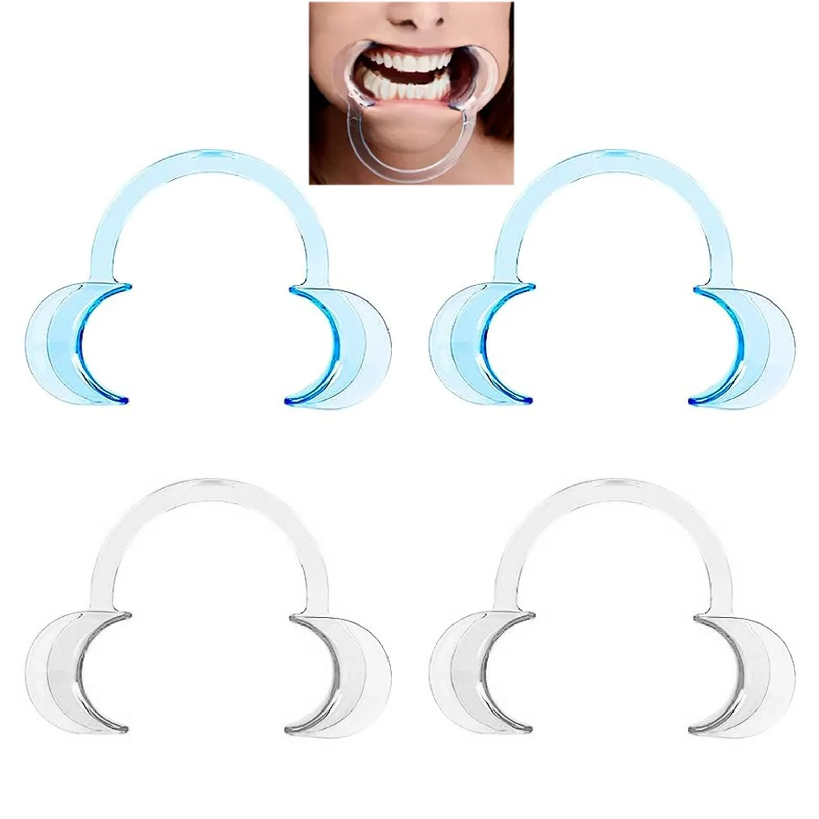 JDXun Pack of 4 C-Shape Mouth Openers, Cheek Holder, Mouth Angle Holder, Mouth Opener Challenge, Mouthpieces Replacement Mouth Stretcher for Oral Examination and Teeth Whitening (2 x Blue, 2 x