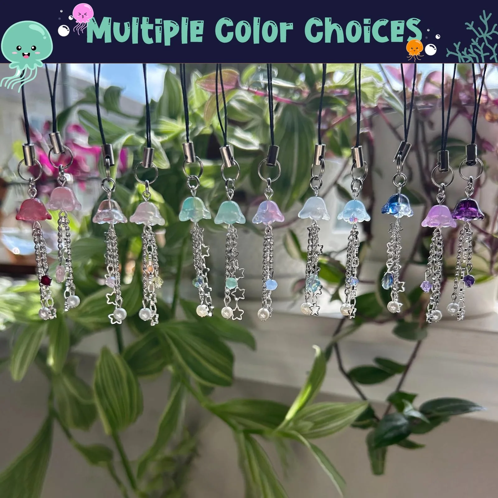 Jellyfish Phone Charm,Y2K Beaded Phone Strap Cute Jelly Phone Charms Aesthetic Cell Phone Accessories Chain for Women Girls Dark Blue - Image 2