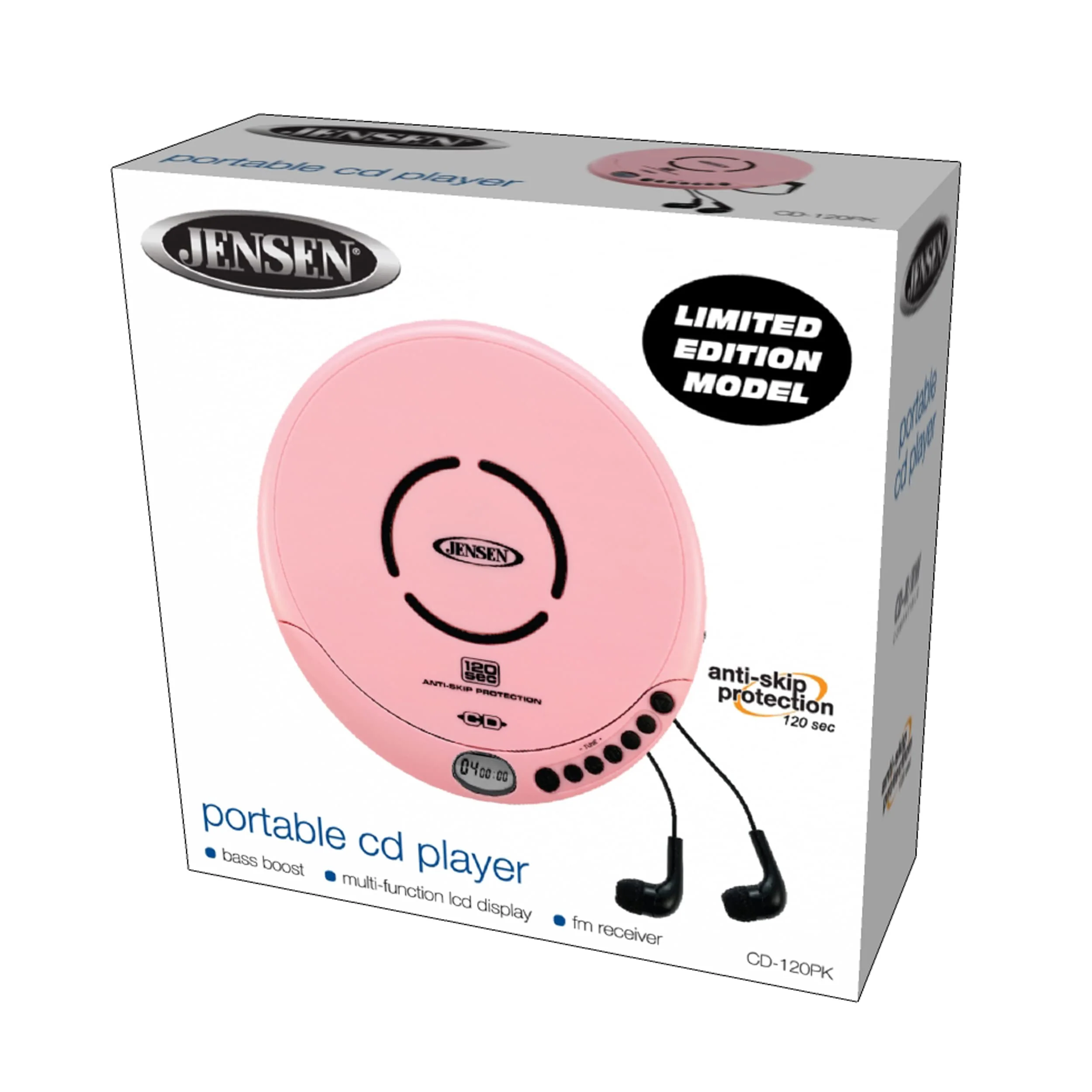 Jensen Portable CD-120 Portable Personal CD Player Compact 120 SEC Anti-Skip CD Player – Lightweight & Shockproof Music Disc Player & FM Radio Pro Sport-Earbuds for Kids & Adults (Pink) Pink - Image 5