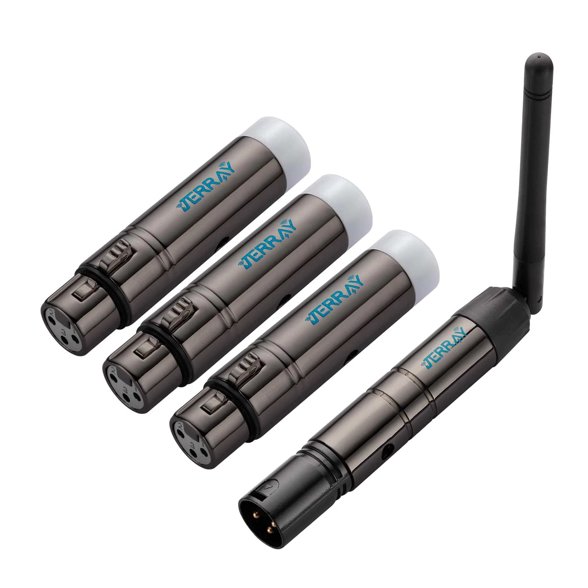 JERRAY 4Pcs DMX Wireless 3 Female Receivers &1 Male Transmitter Control 2.4G Dfi DJ Short version for Led Stage PAR Party Light… (Black)