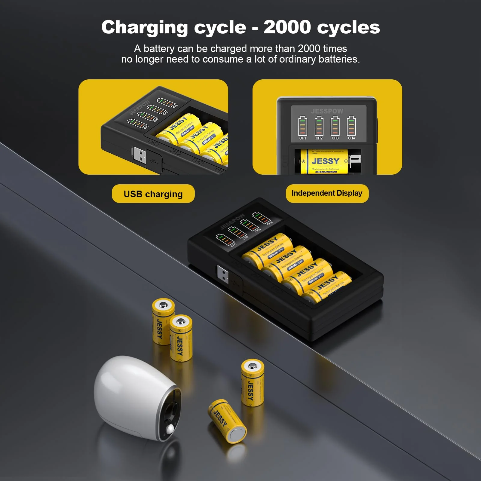 JESSY 8 Pack CR123A Rechargeable Batteries and Charger, 3.7V 123A Battery Compatible with Arlo Cameras VMC3030 VMK3200 VMS3330 3430 3530, Flashlights - Image 3