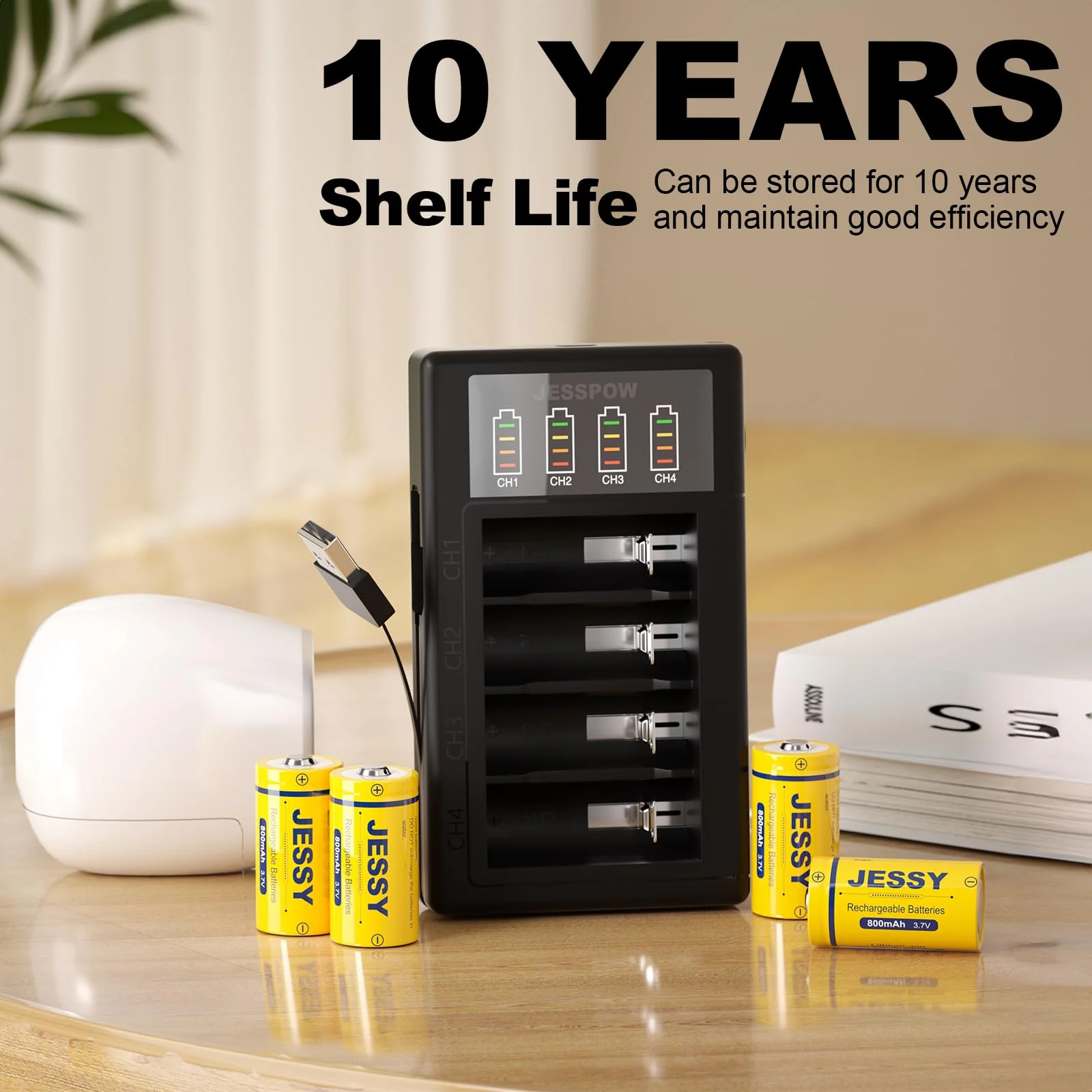 JESSY 8 Pack CR123A Rechargeable Batteries and Charger, 3.7V 123A Battery Compatible with Arlo Cameras VMC3030 VMK3200 VMS3330 3430 3530, Flashlights - Image 6