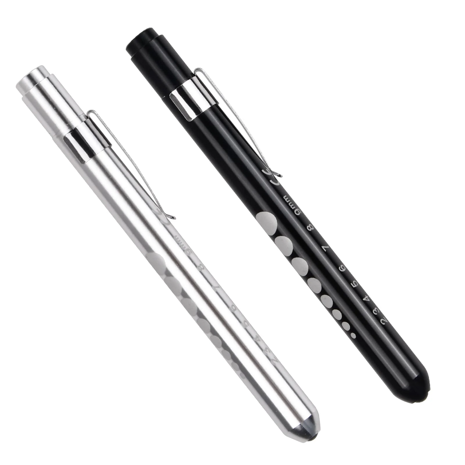 Jinlaili Pack of 2 Reusable Diagnostic LED Pen Lamp, Torch Light Pen with Pocket Clip, Medical Pupil Light, for Nurses, Doctors, Students (Black and Silver)