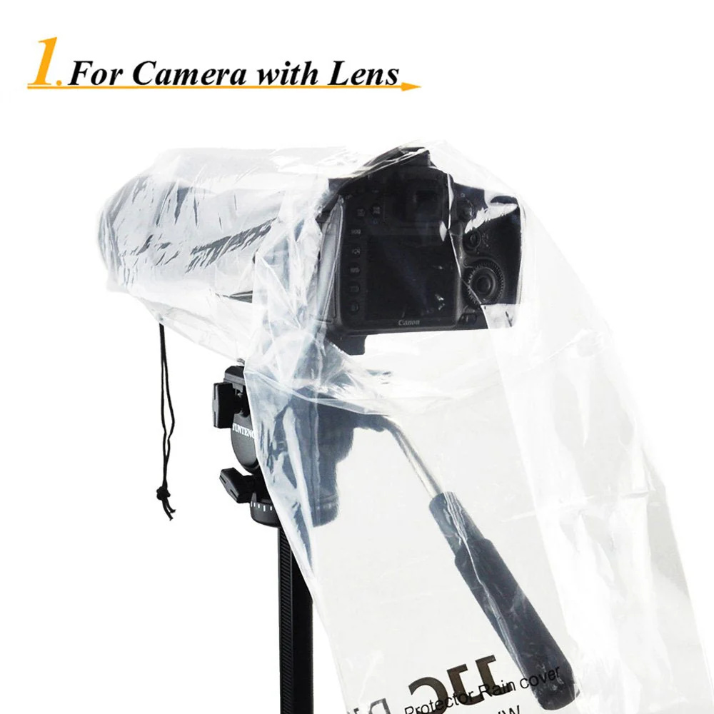 JJC 2 Types DSLR Camera Rain Cover Coat Sleeve Protector for Canon Nikon Fujifilm Sony Olympus Panasonic Pentax Sigma with a Lens & Flash PE Material Clear See-Through(2 Pack) 2 Packs - Image 2