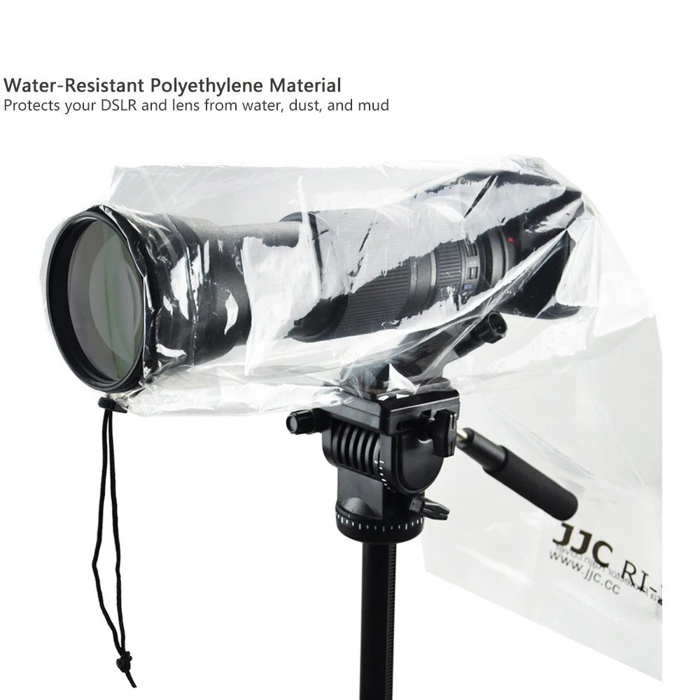 JJC 2 Types DSLR Camera Rain Cover Coat Sleeve Protector for Canon Nikon Fujifilm Sony Olympus Panasonic Pentax Sigma with a Lens & Flash PE Material Clear See-Through(2 Pack) 2 Packs - Image 4