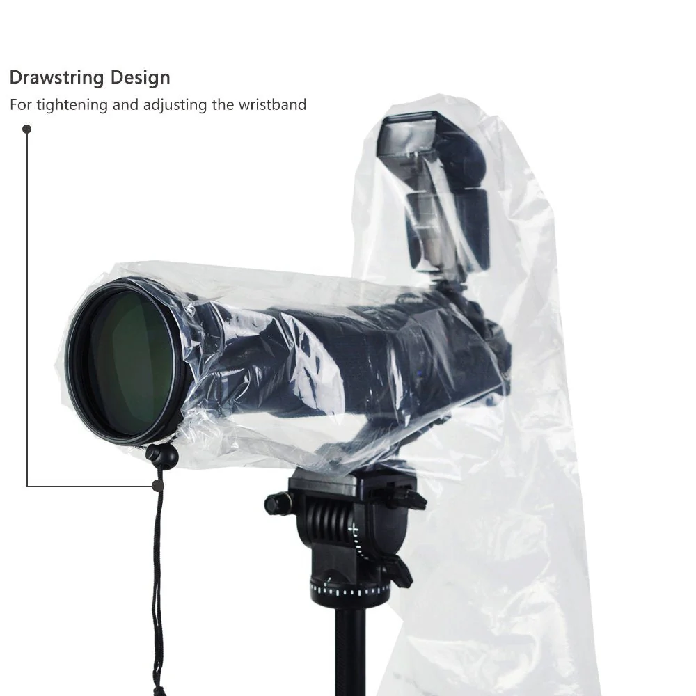 JJC 2 Types DSLR Camera Rain Cover Coat Sleeve Protector for Canon Nikon Fujifilm Sony Olympus Panasonic Pentax Sigma with a Lens & Flash PE Material Clear See-Through(2 Pack) 2 Packs - Image 5