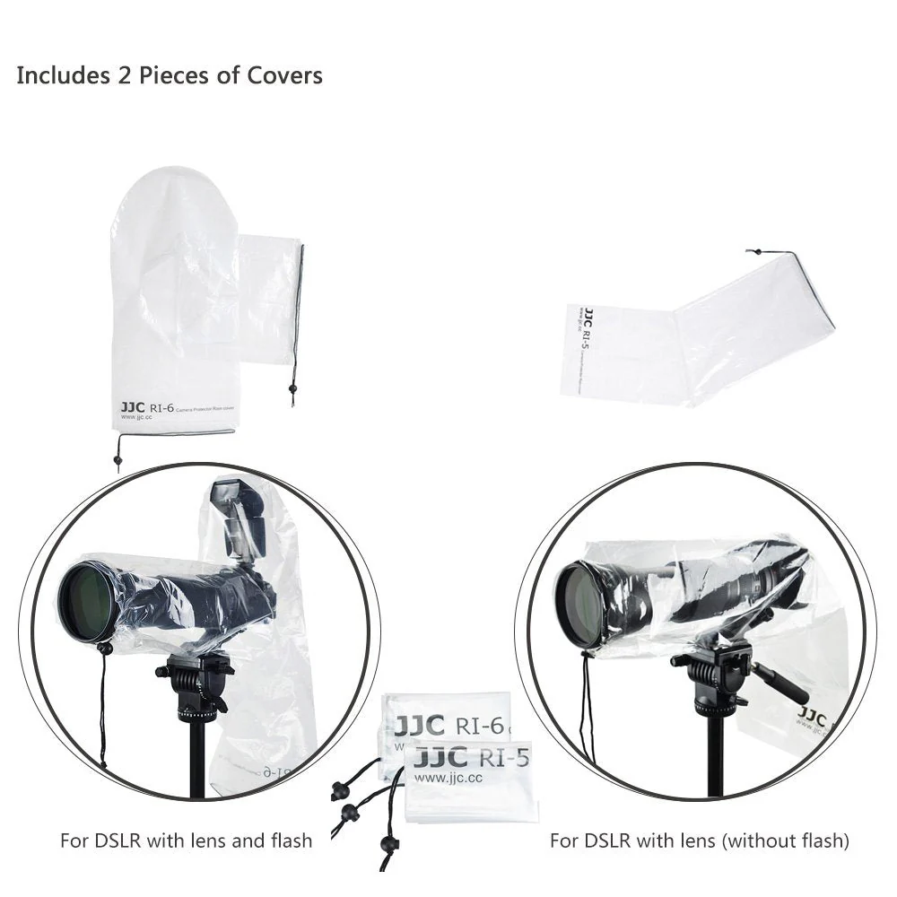 JJC 2 Types DSLR Camera Rain Cover Coat Sleeve Protector for Canon Nikon Fujifilm Sony Olympus Panasonic Pentax Sigma with a Lens & Flash PE Material Clear See-Through(2 Pack) 2 Packs - Image 7
